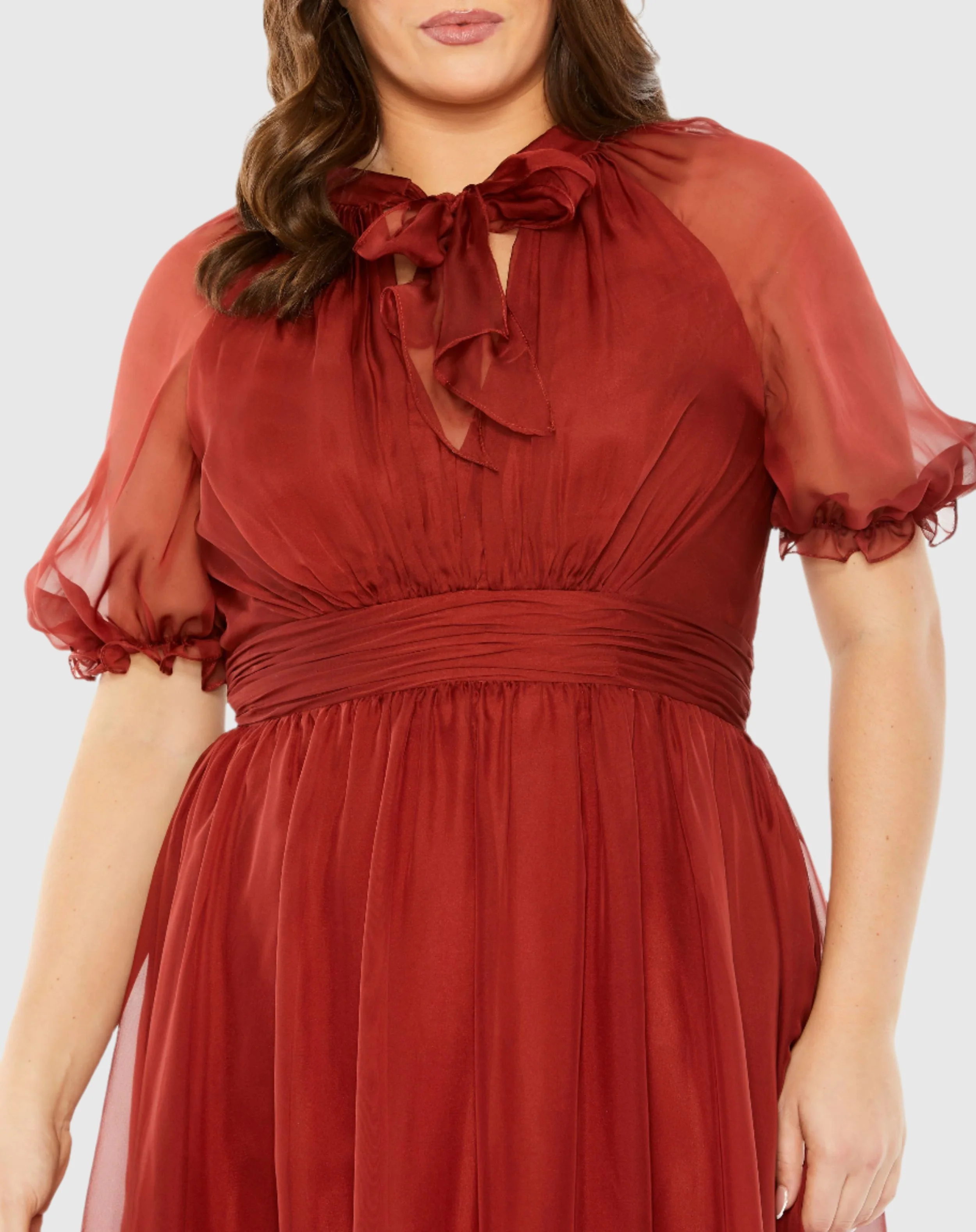 Red Sheer Puff Sleeve Dress