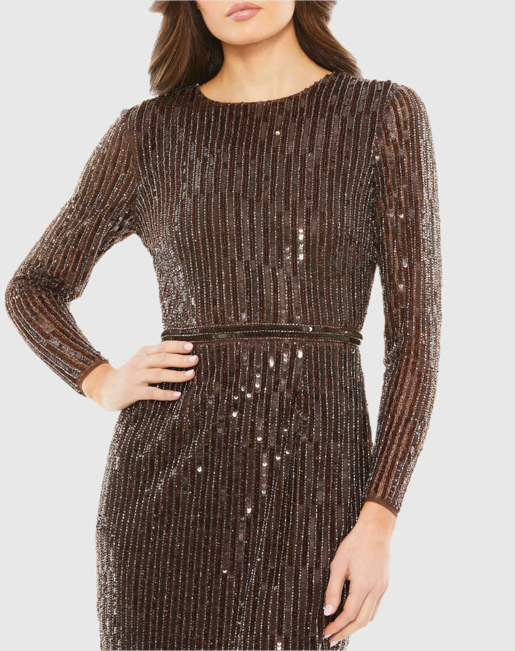 Brown Long Sleeve Sequin Mini Dress