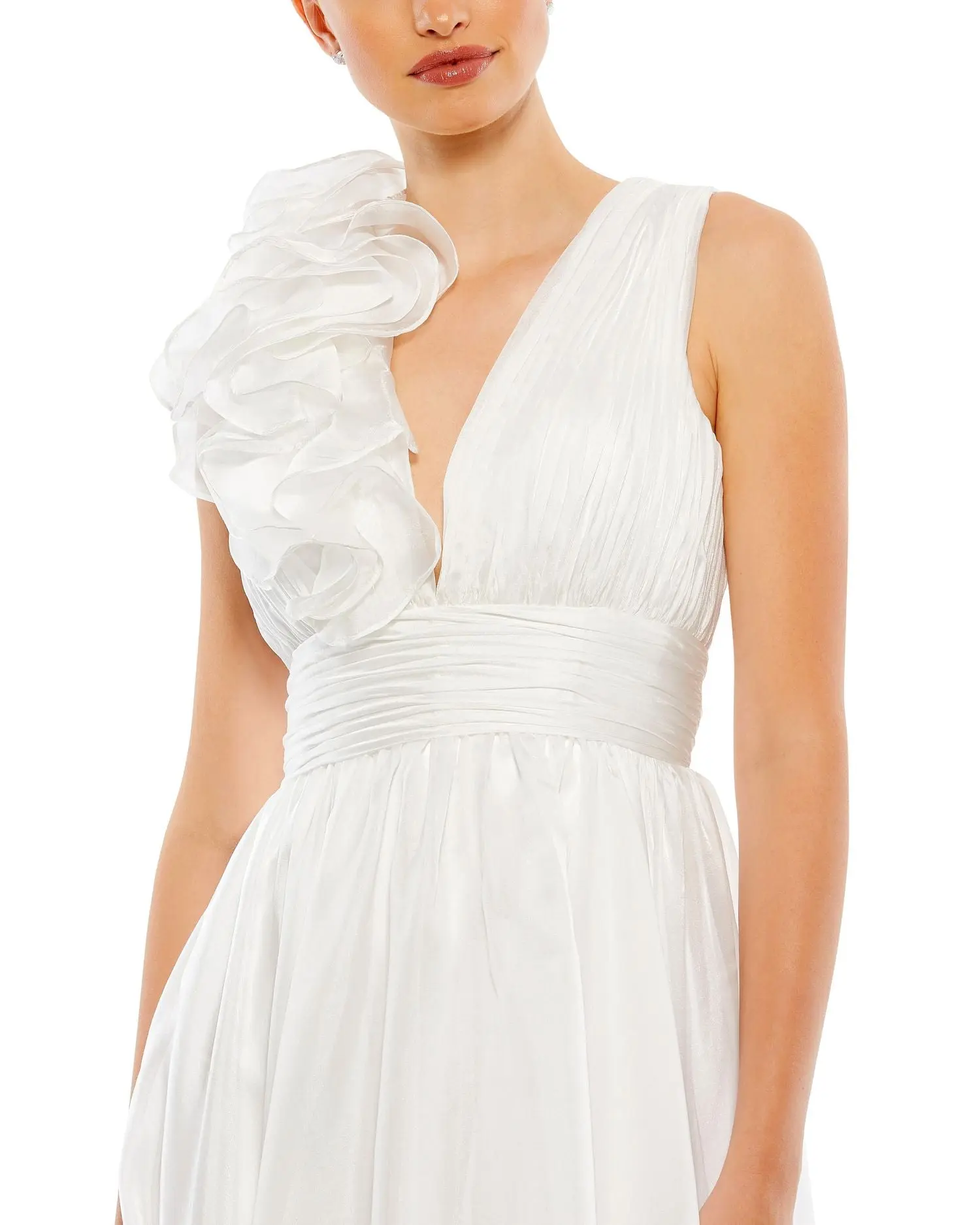 White Plunging V Neck Ruffled A-Line Cocktail Dress