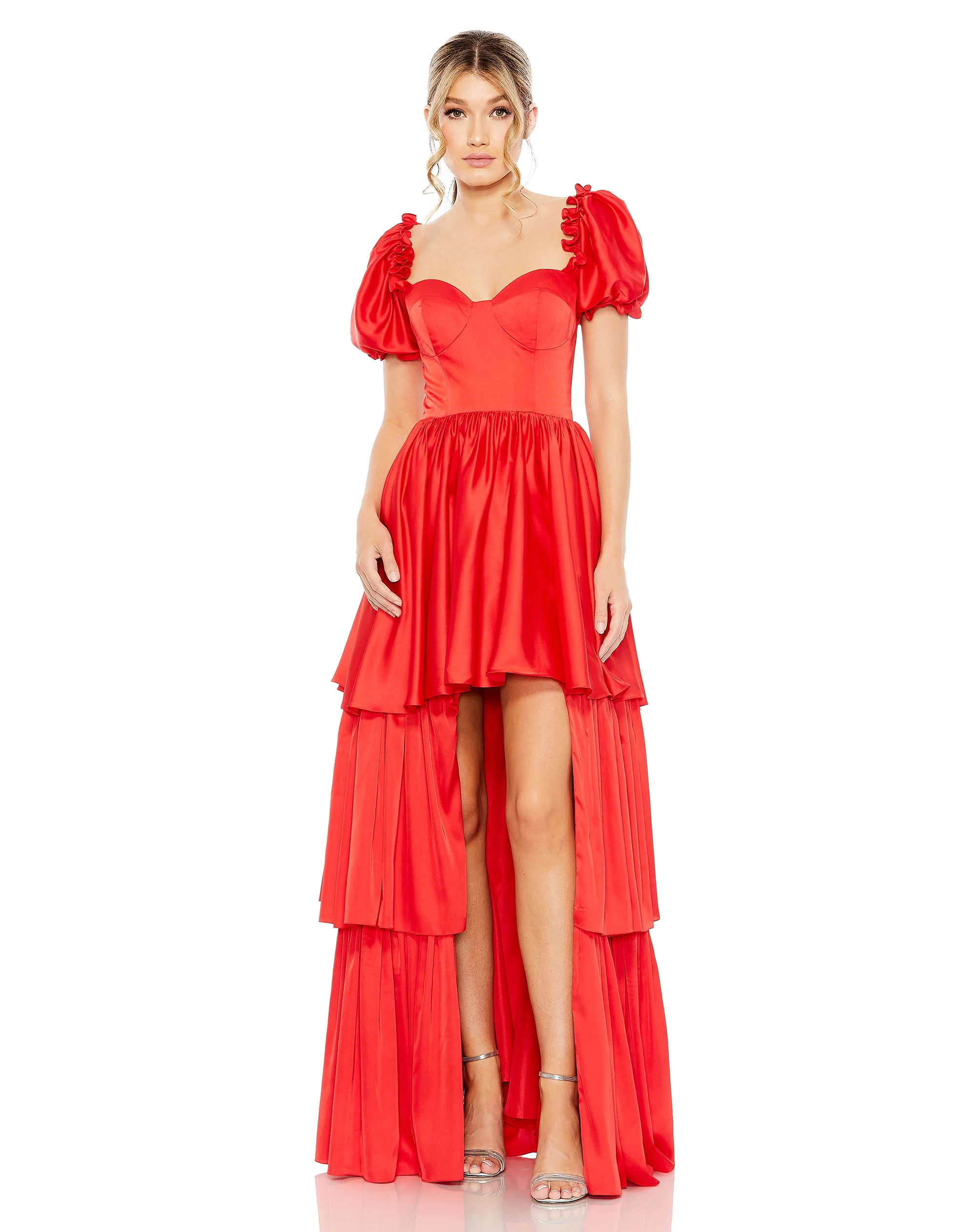 Puff Sleeve Sweetheart High Low Ruffle Gown | Sample | Sz. 2