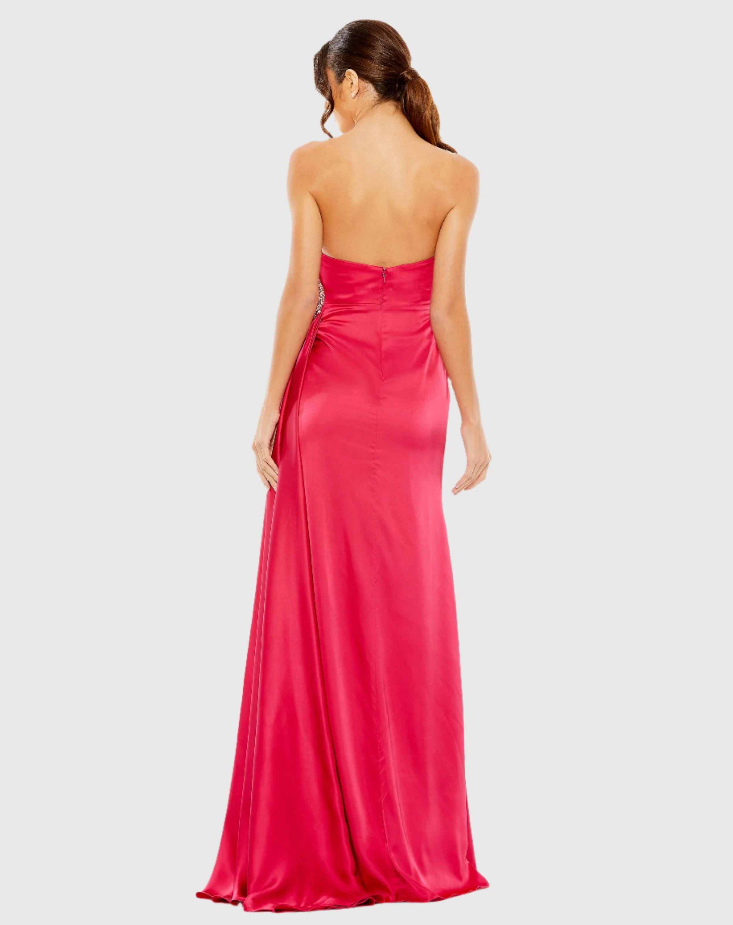 Strapless Ruched Embellished Gown