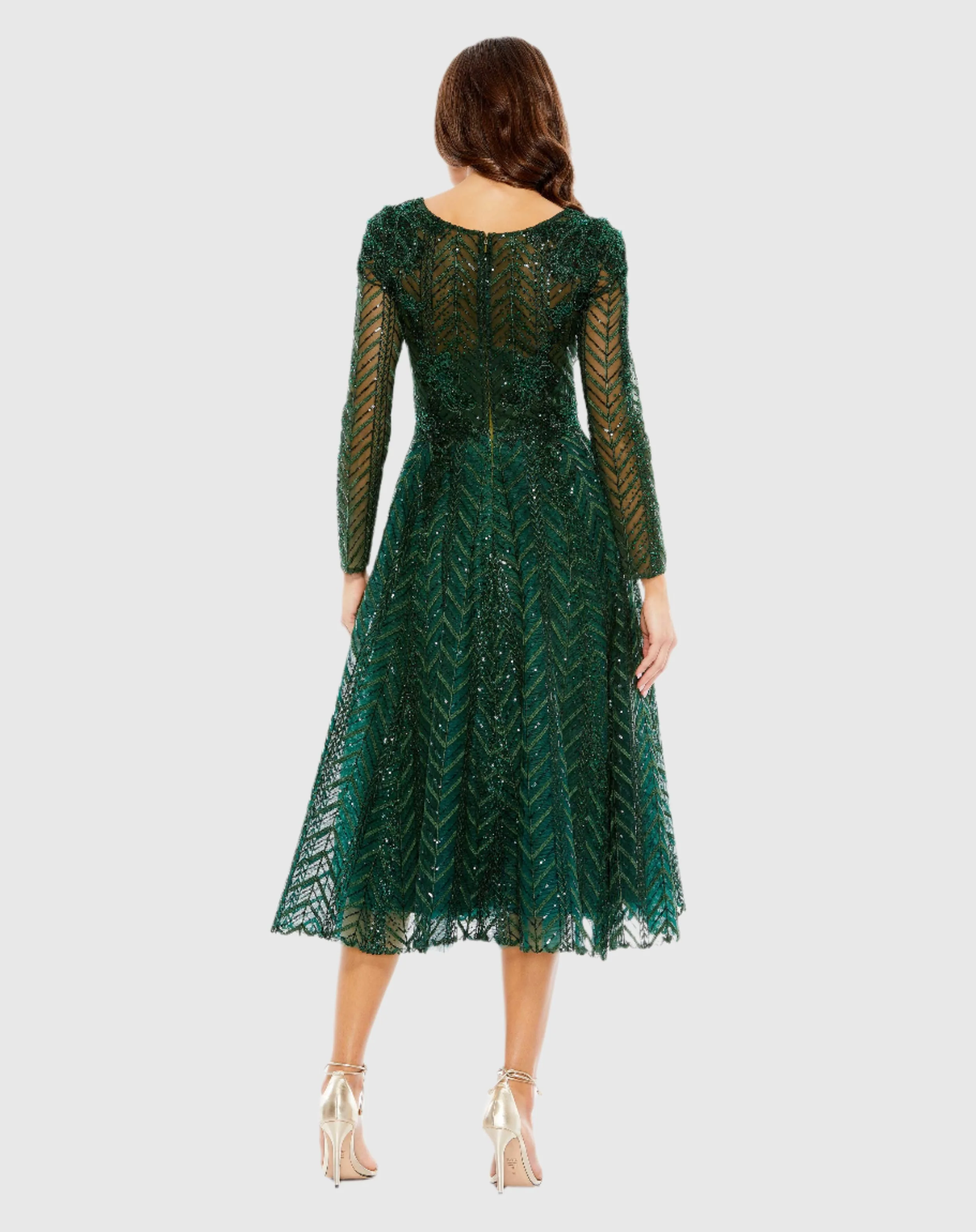 Green Embellished Long Sleeve Wrap Over Dress