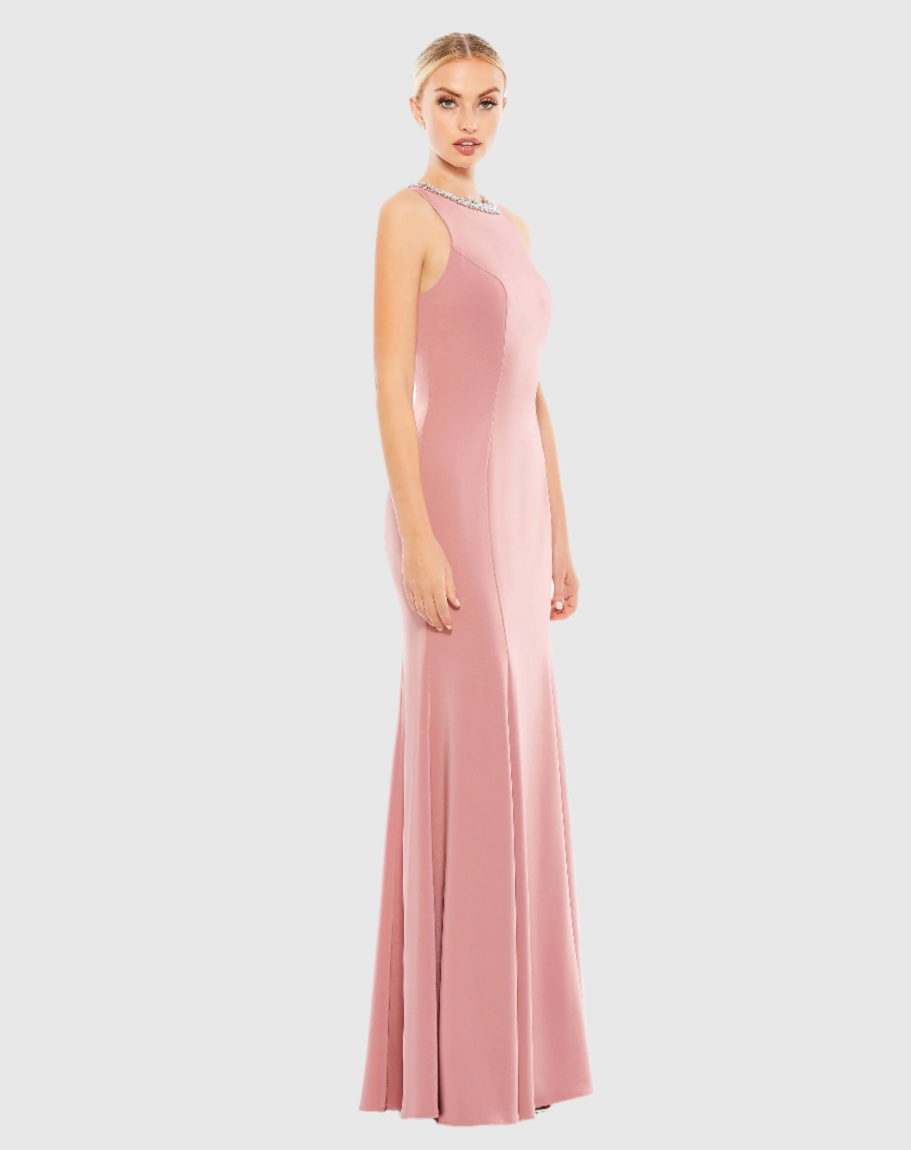 Pink Embellished Neck Trumpet Gown