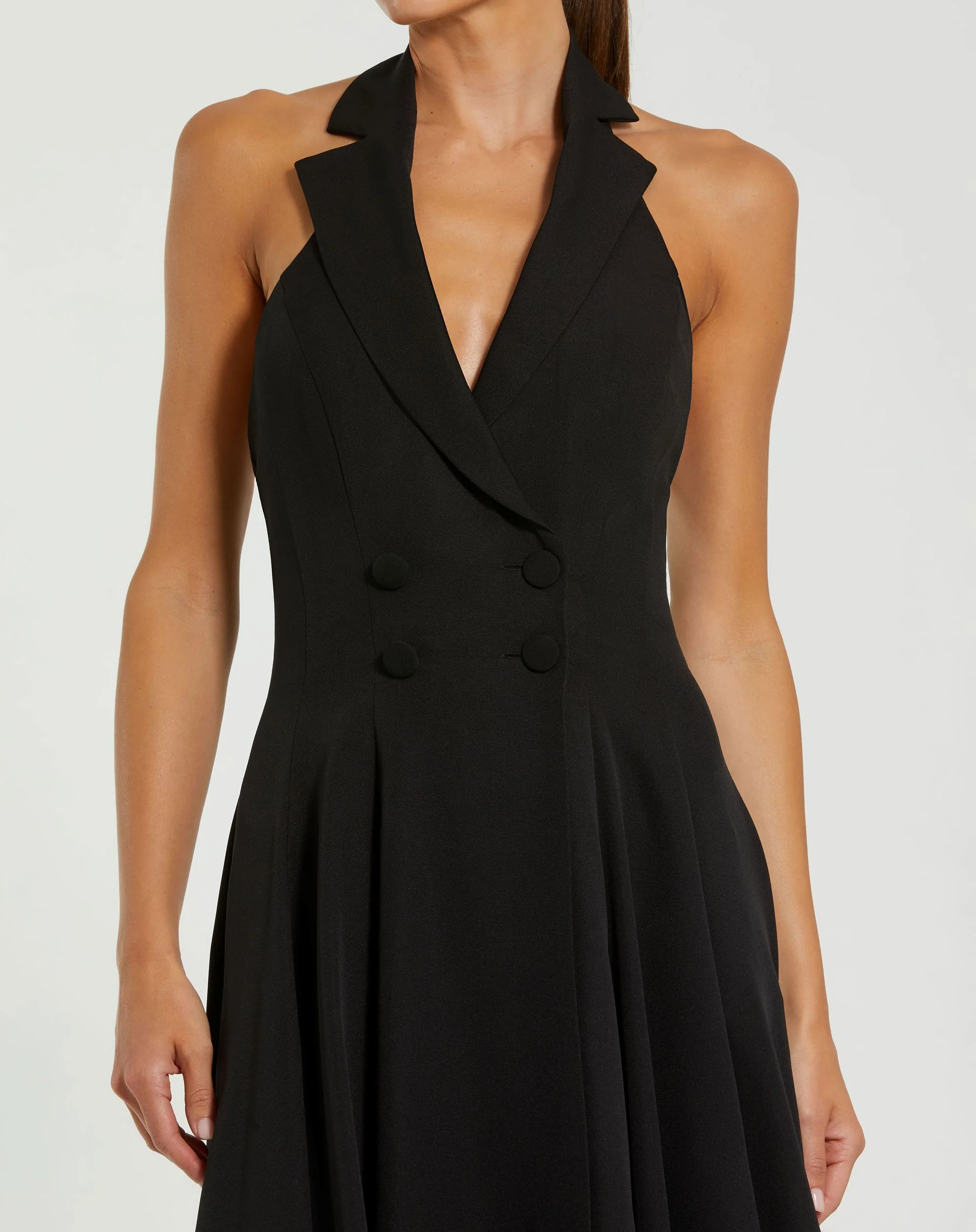 Black Crepe Sleeveless Blazer Halter Midi Dress