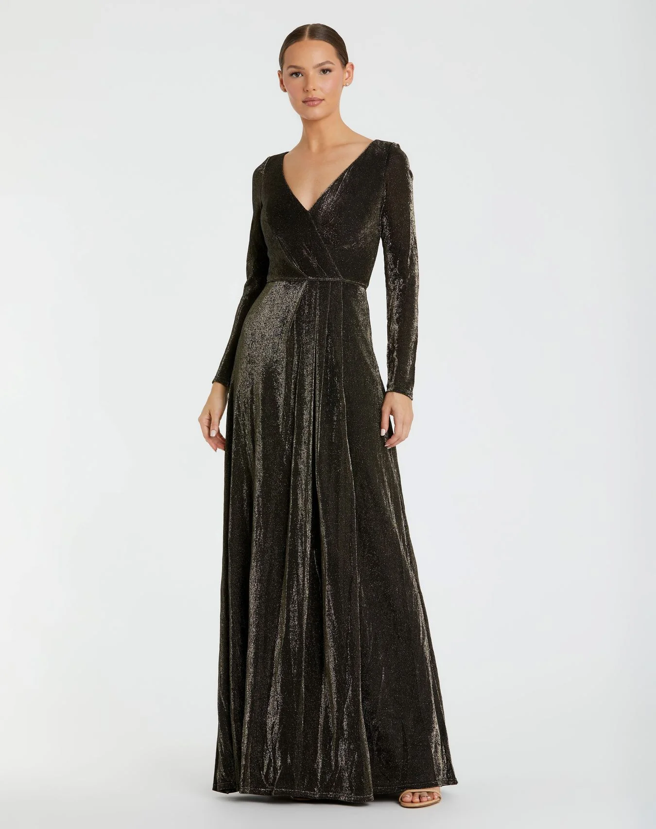 Long Sleeve Faux Wrap A Line Gown