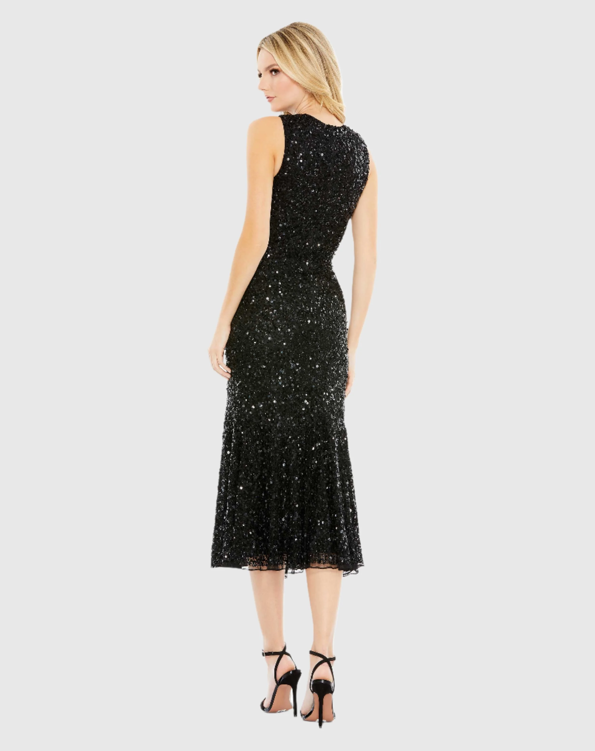 Sequined High Neck Sleeveless Flared Dress