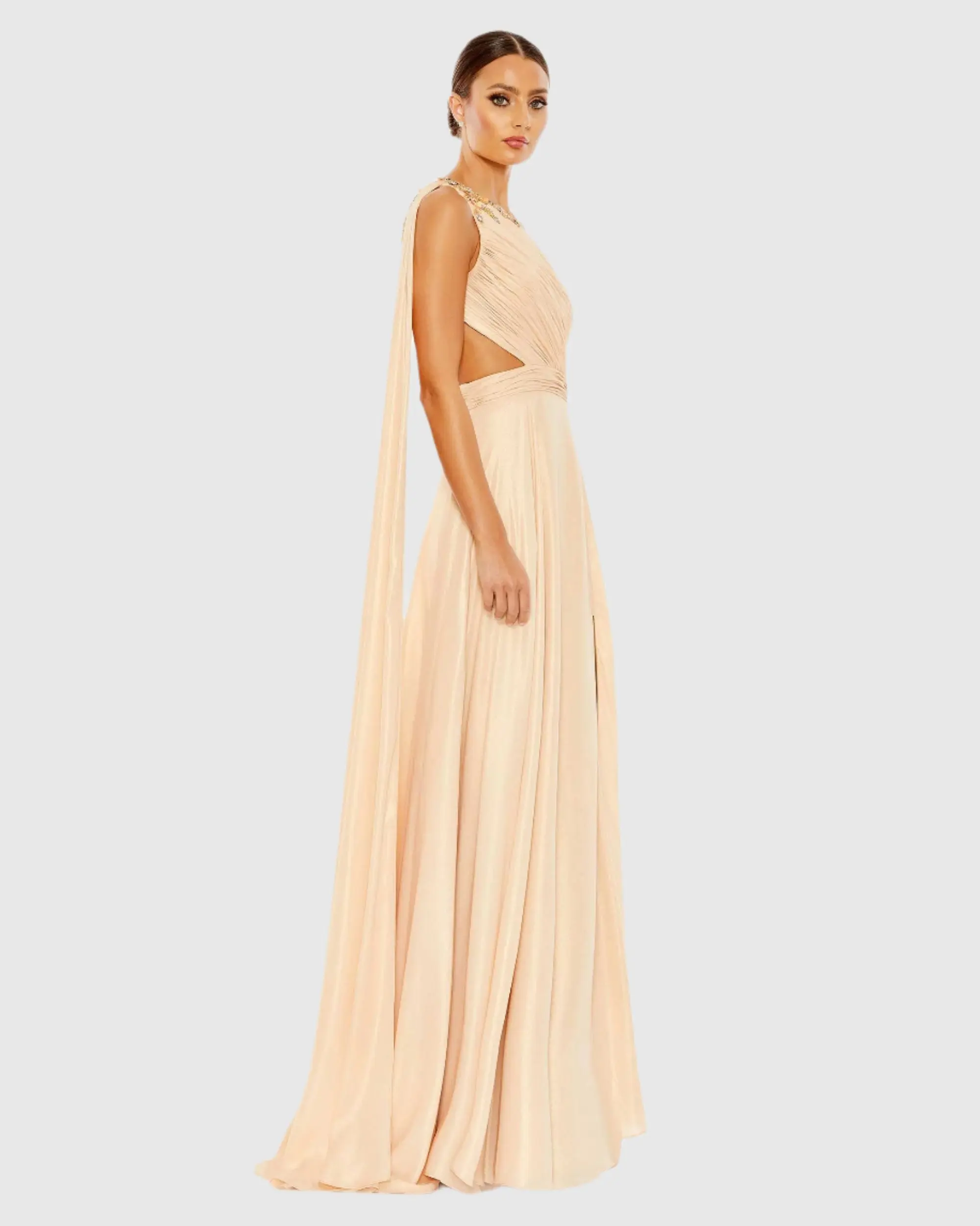 One Shoulder Open Back Flowy Gown