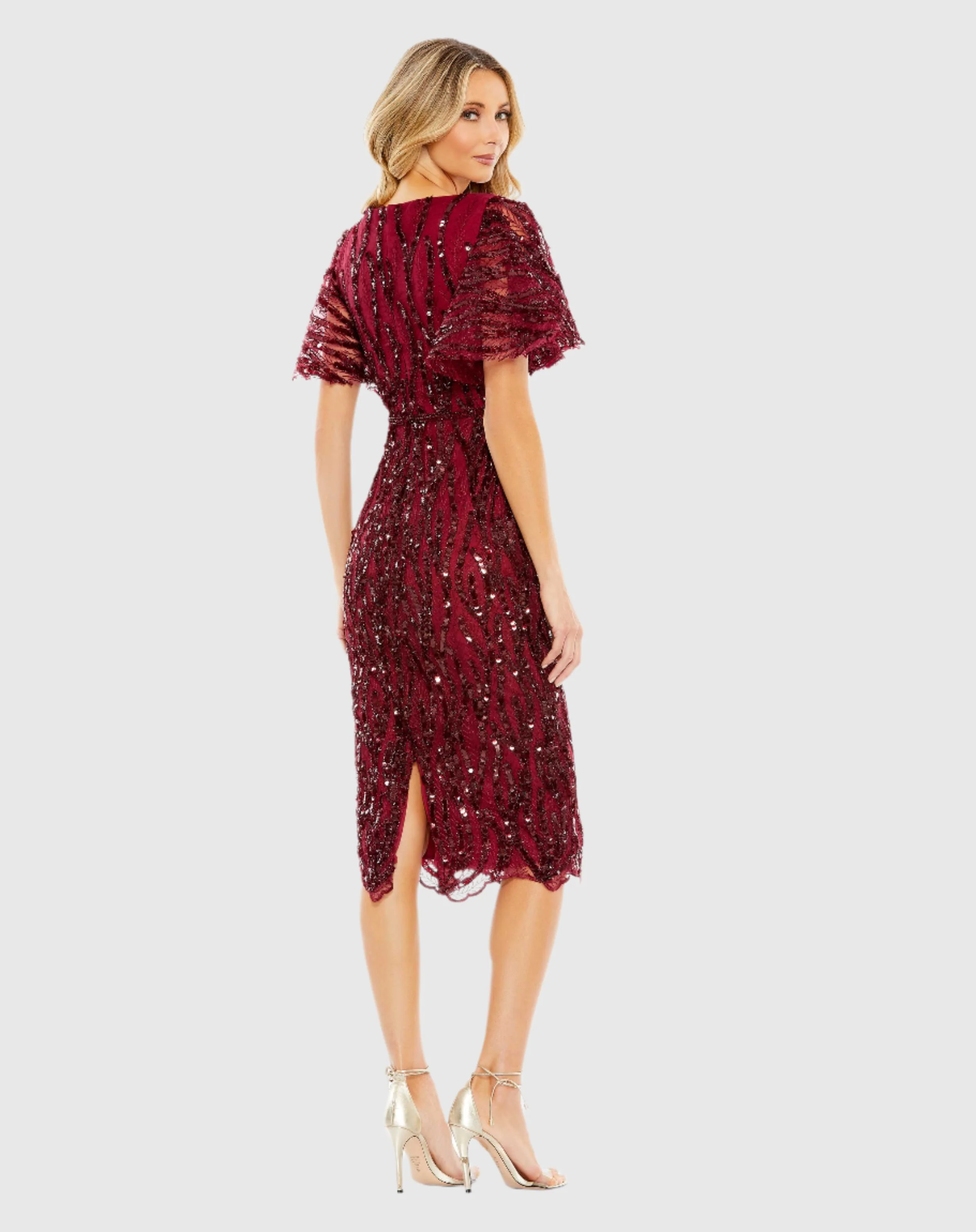 Sequin Embroidered Butterfly Sleeve Dress