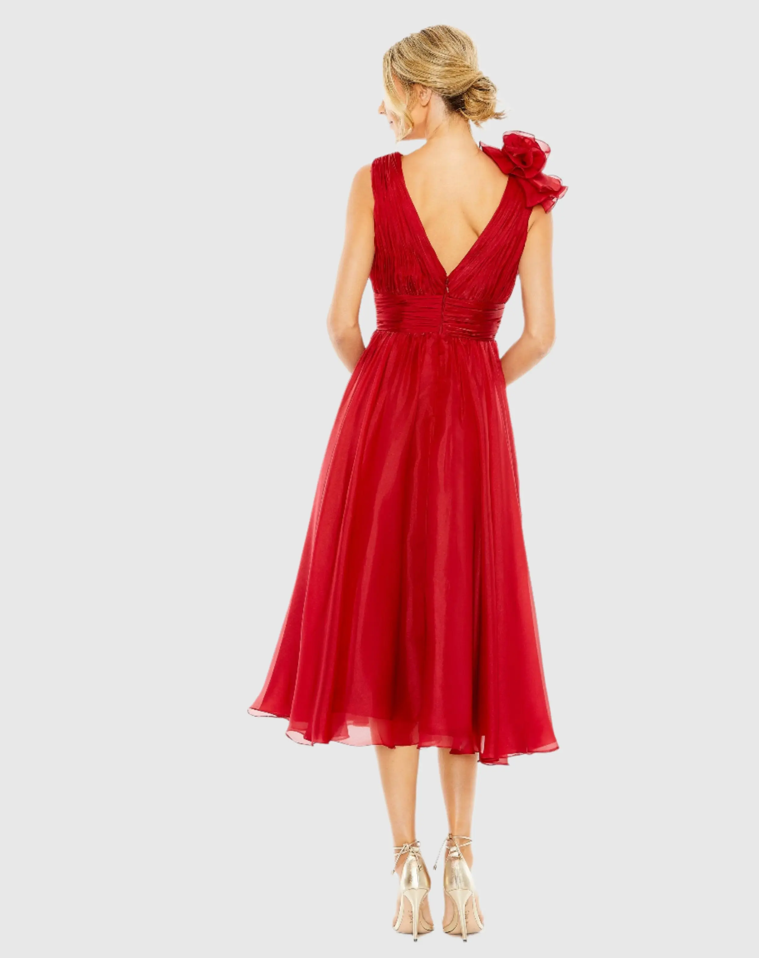 Red Sleeveless Chiffon A-Line Tea Length Cocktail Dress
