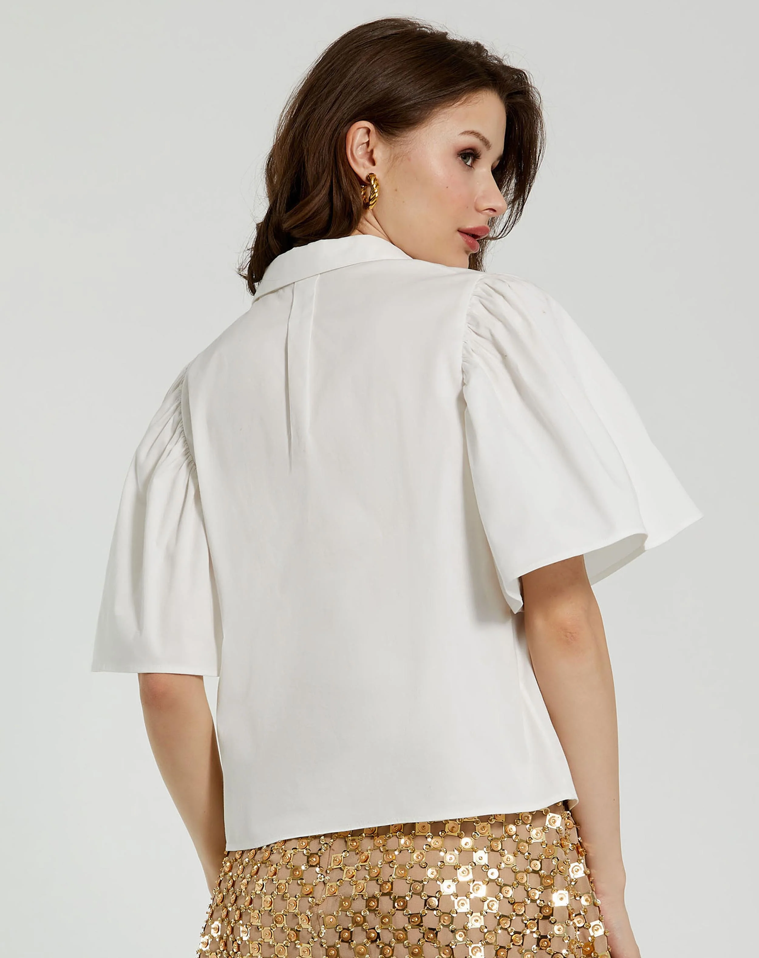 Cotton Flare Ruffle Sleeve Button Up Top - FINAL SALE