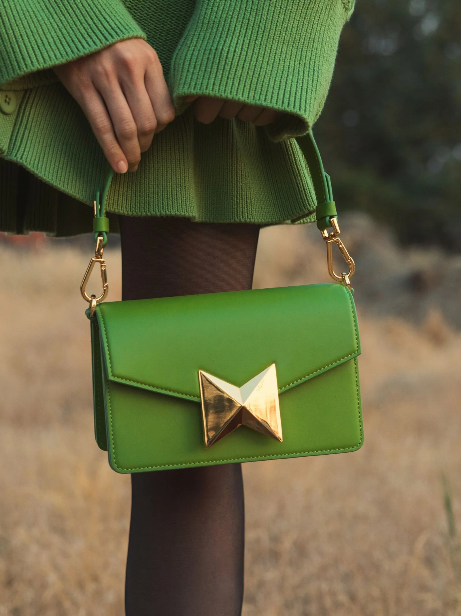 Mini Green Leather Shoulder Bag With Gold Hardware