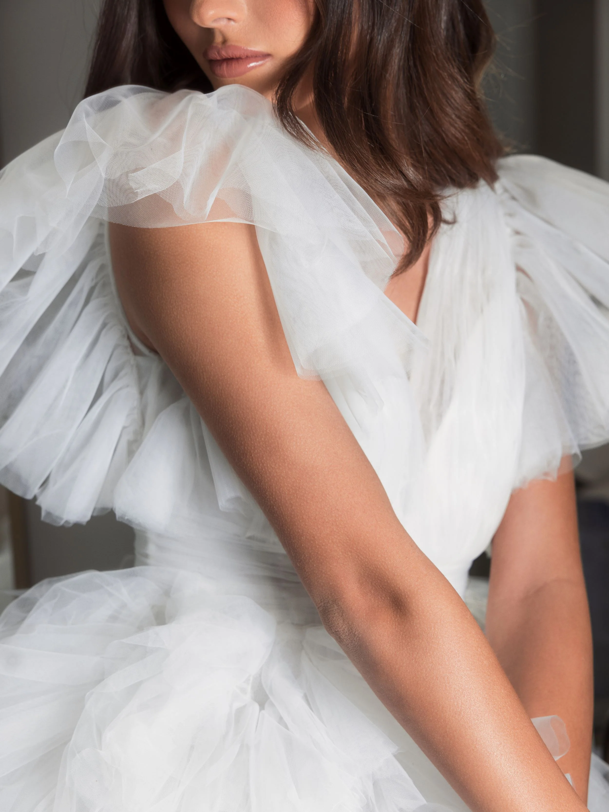 White Flutter Ruffle Sleeve Tiered Dress