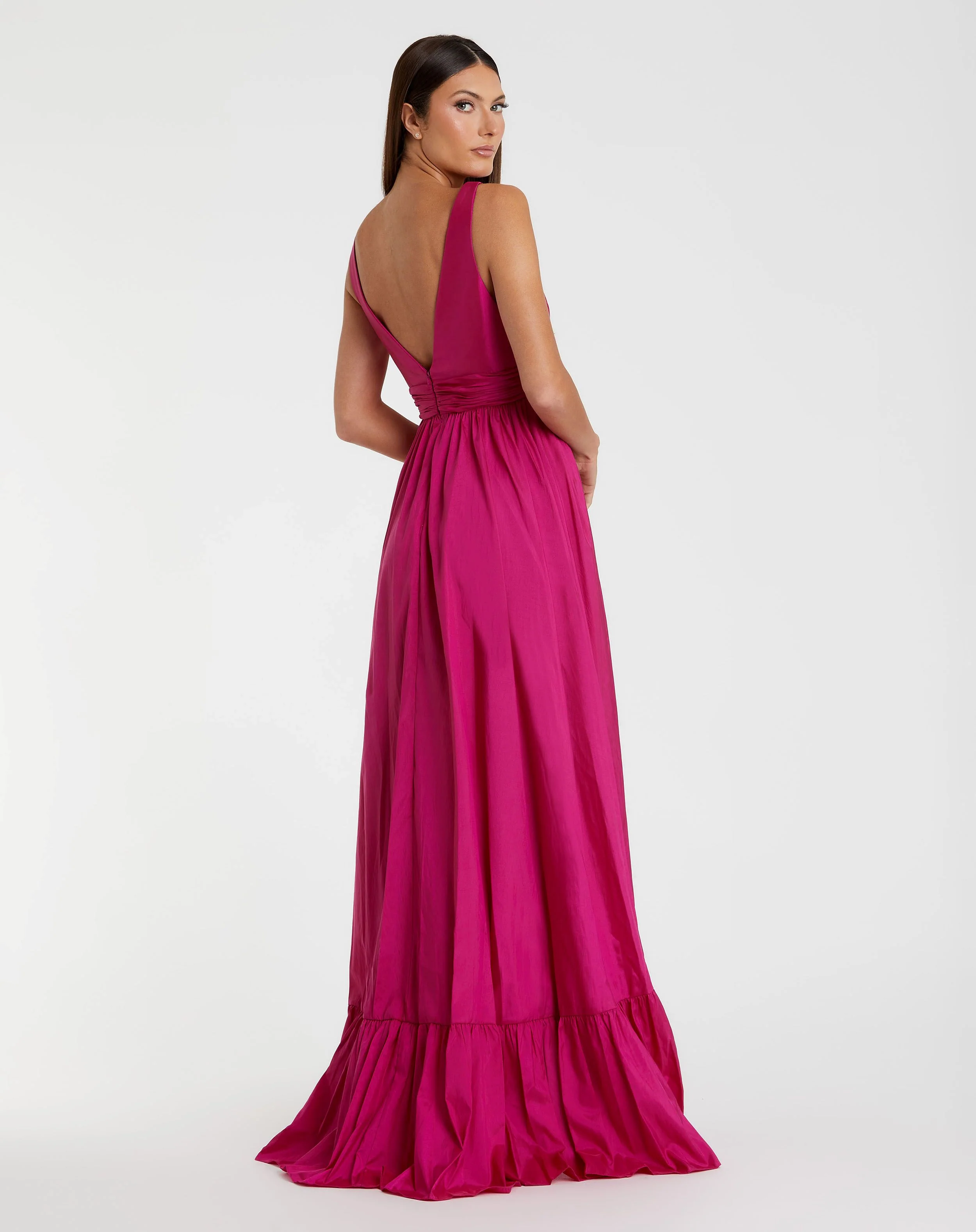 Pink Taffeta High Low Ruffle Gown