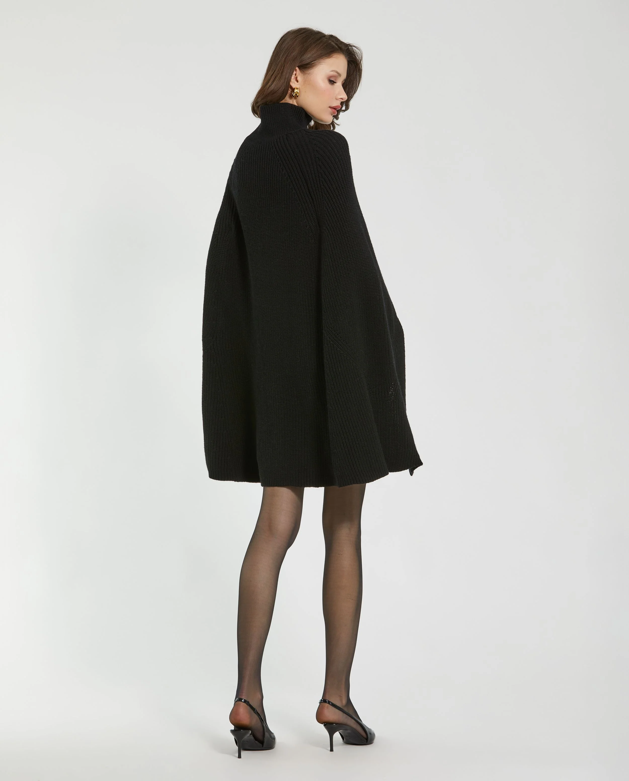Black Turtle Neck Knit Cape Mini Dress