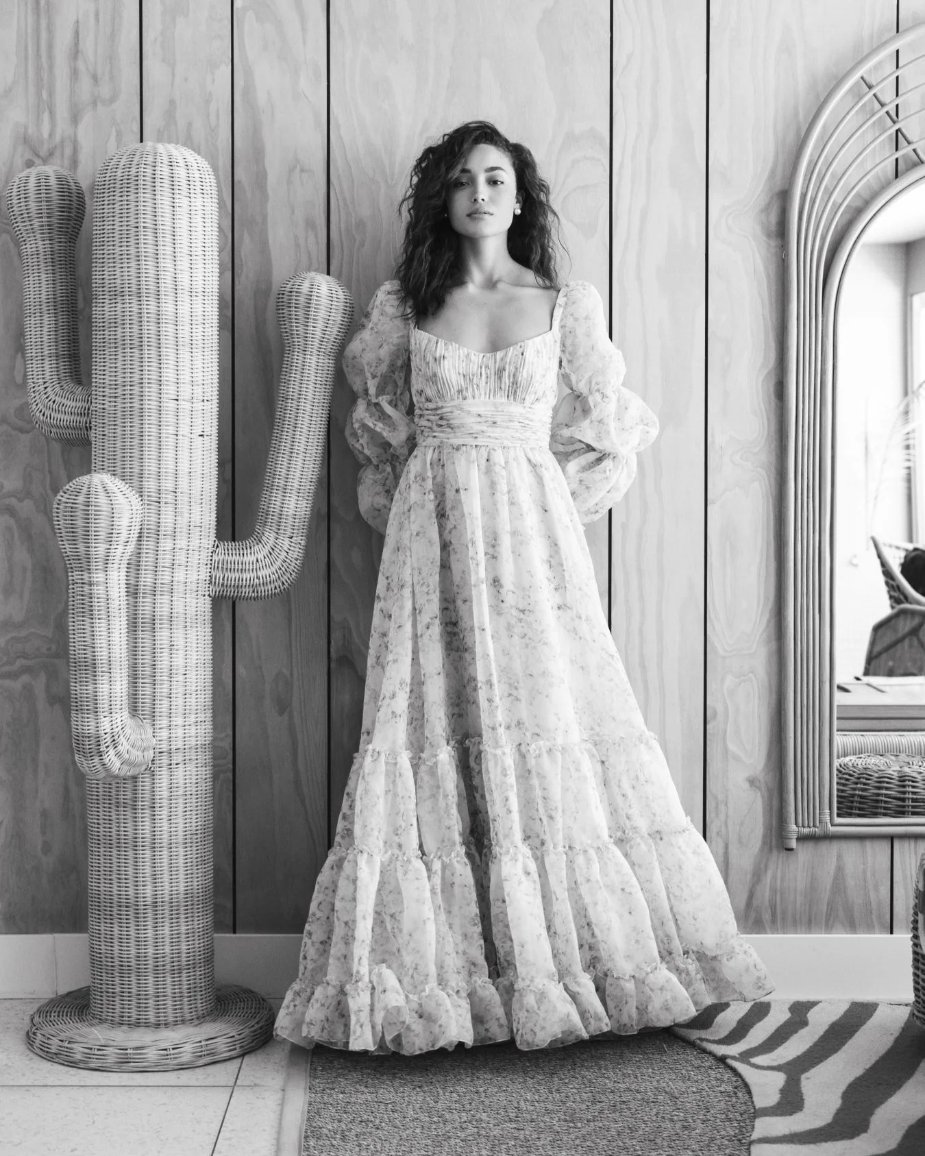 Sweetheart Balloon Sleeve Chiffon Tiered Gown