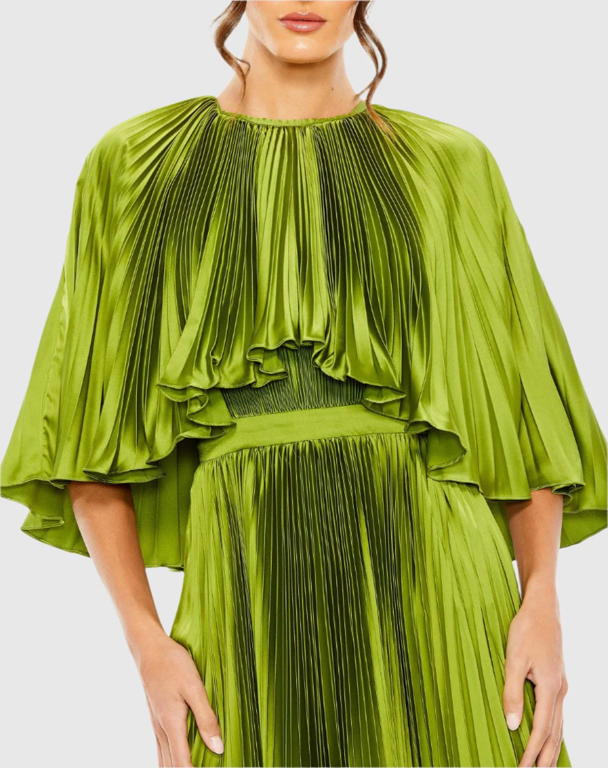 Green Pleated Caplet Tea-length Dress
