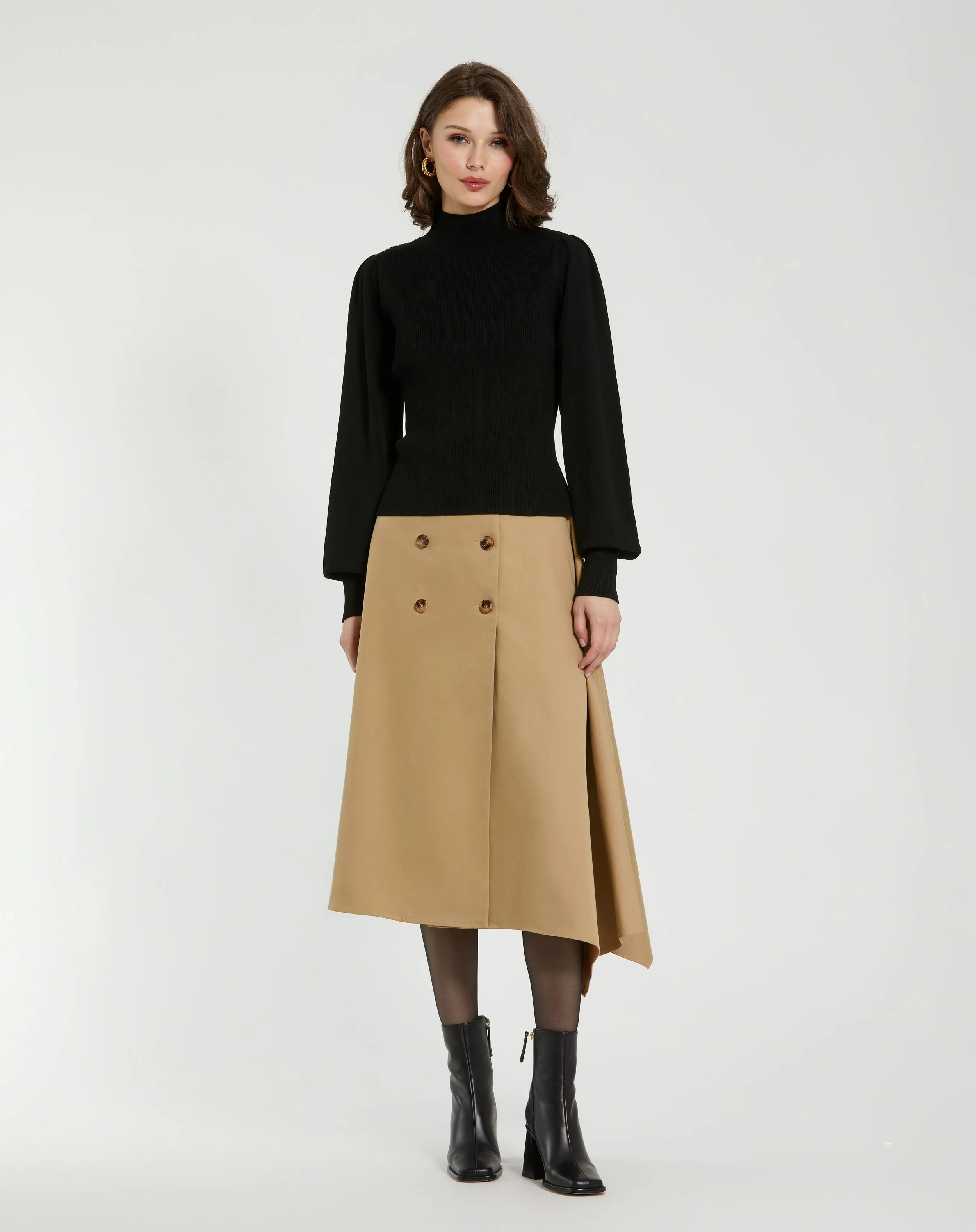 Black Ribbed Knit Balloon Sleeve Turtle Neck Sweater - FINAL SALE