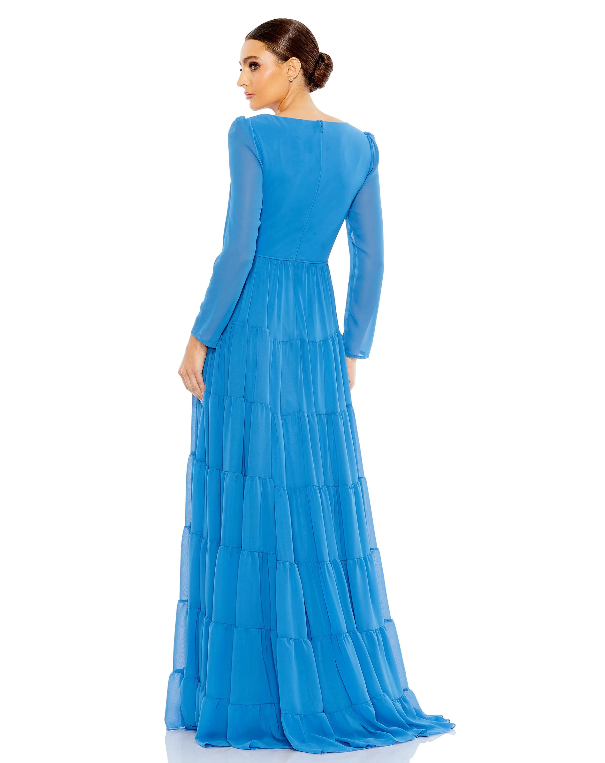 Faux Wrap Illusion Long Sleeve Tiered Gown | Sample | Sz. 2