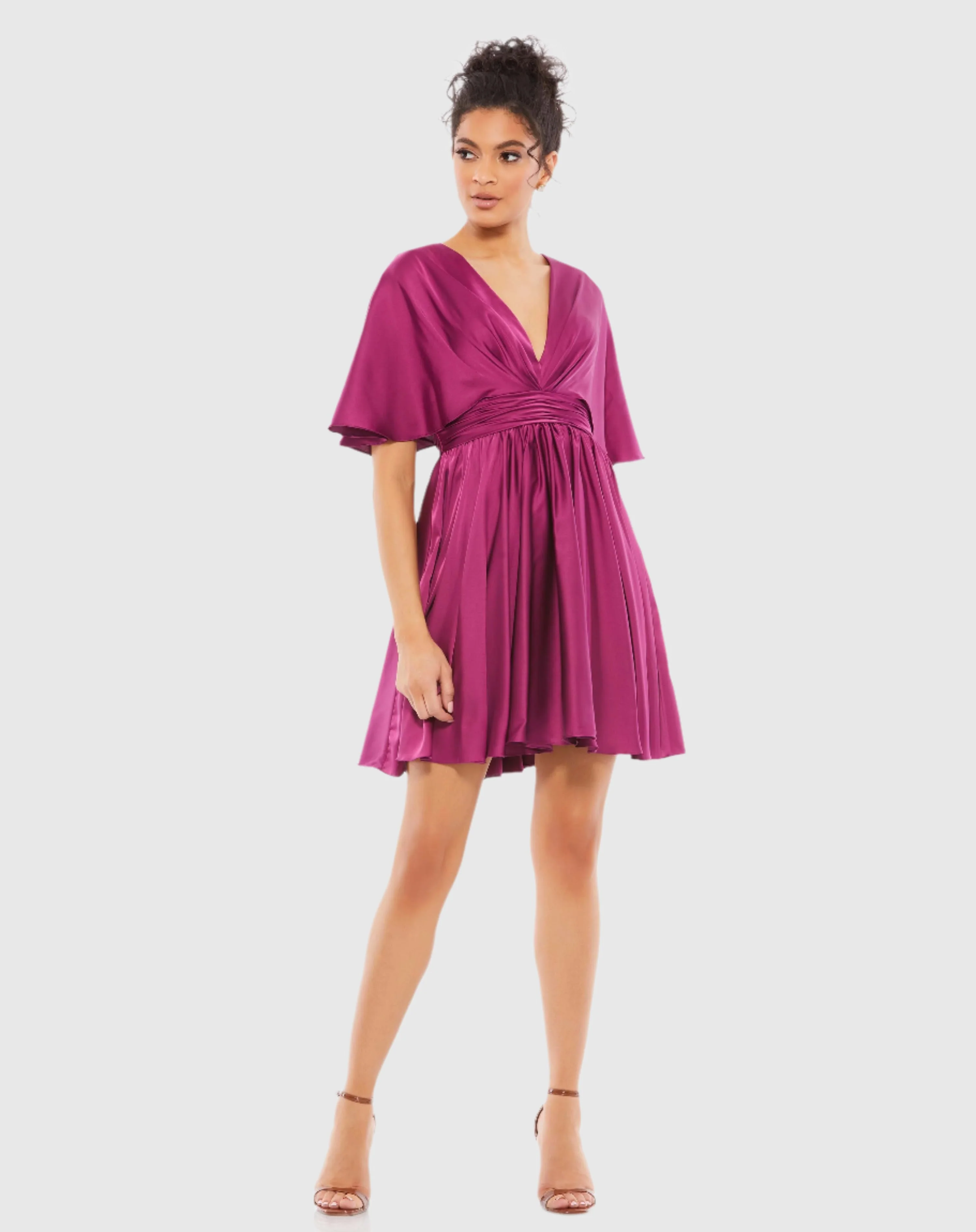 Purple Satin Flowy Cape Sleeve Mini Dress - FINAL SALE