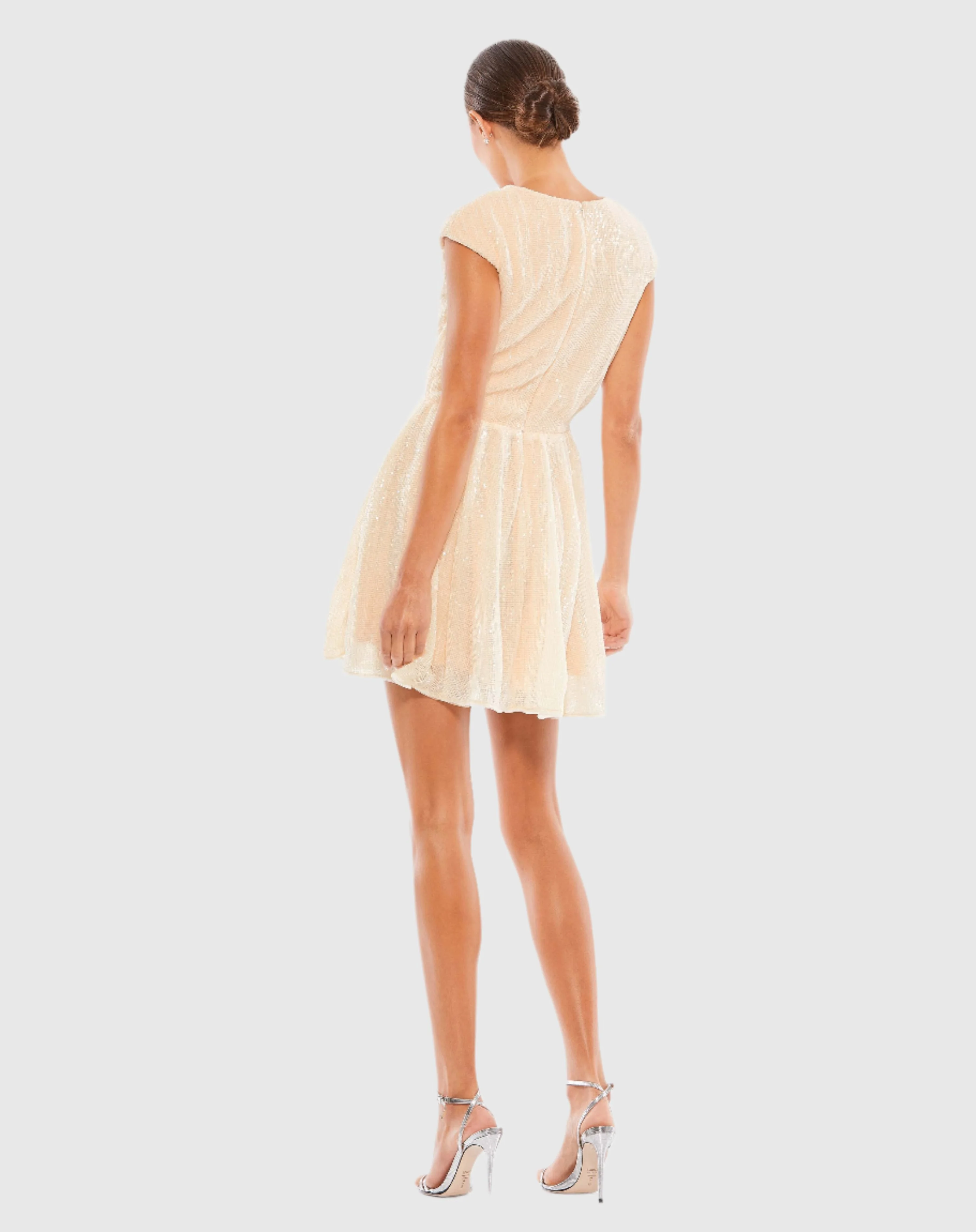 Pink Sequin Cap Sleeve Fit & Flare Mini Dress