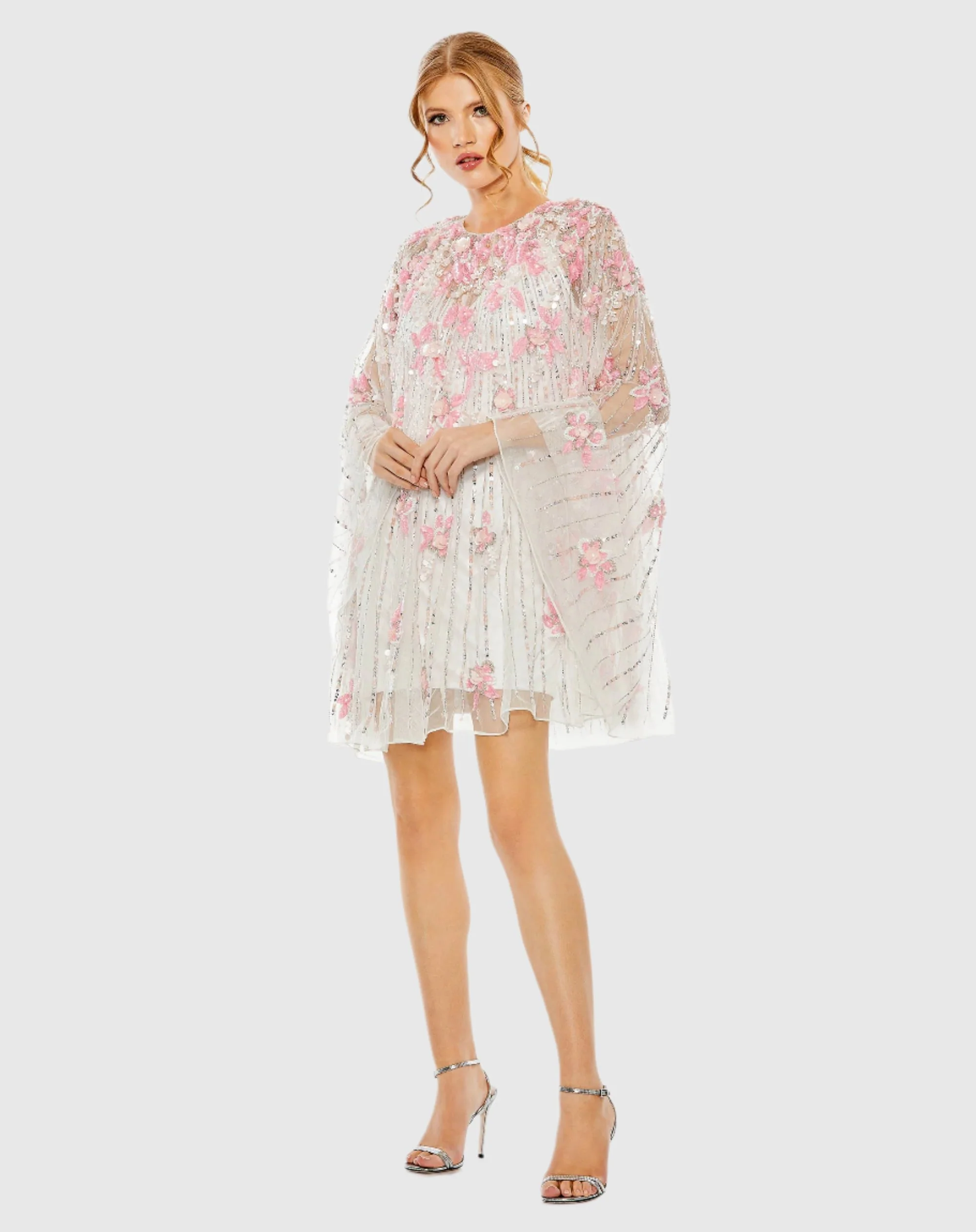 White High Neck Embellished Trapeze Dress