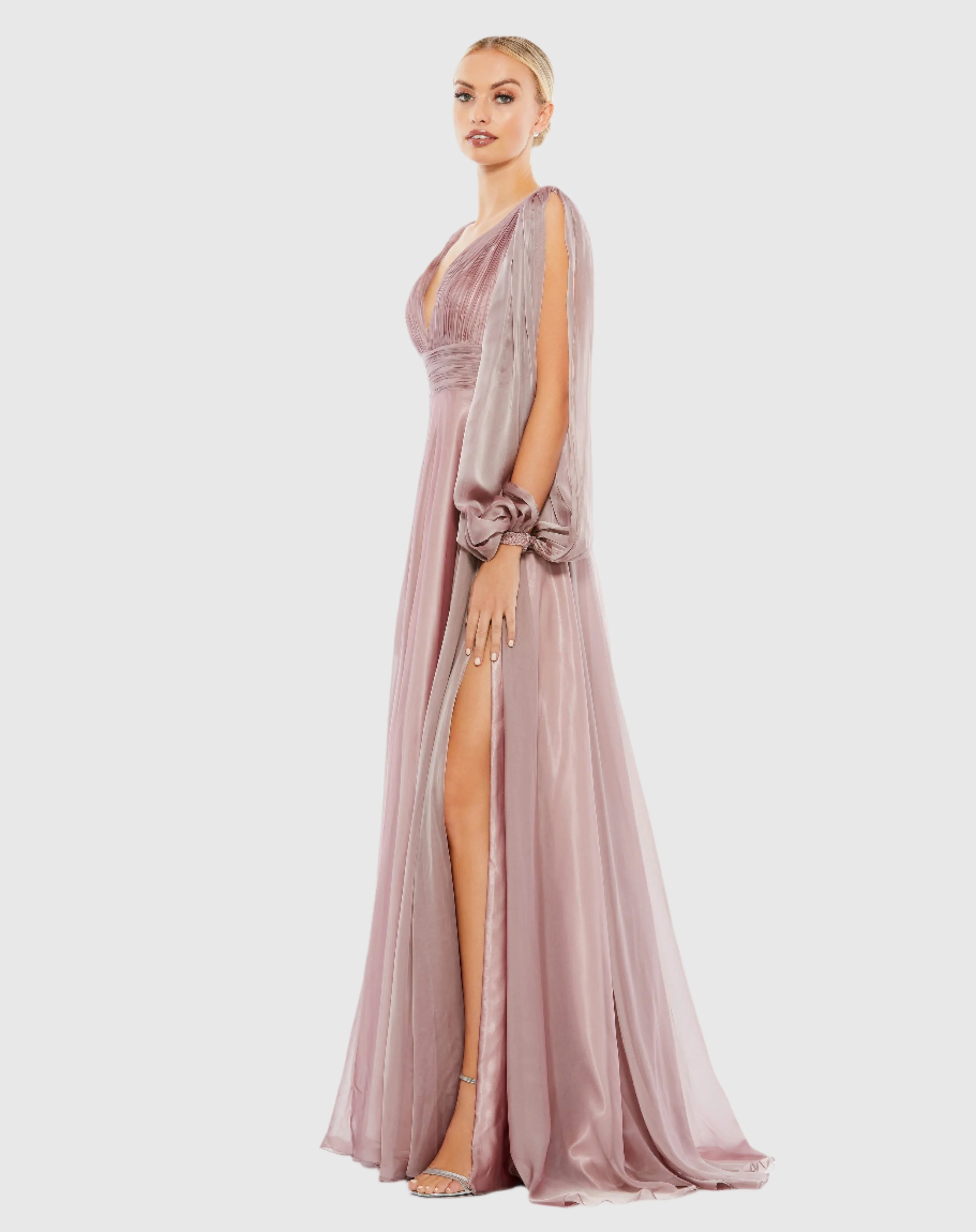 Purple Chiffon Open Sleeve A Line Gown
