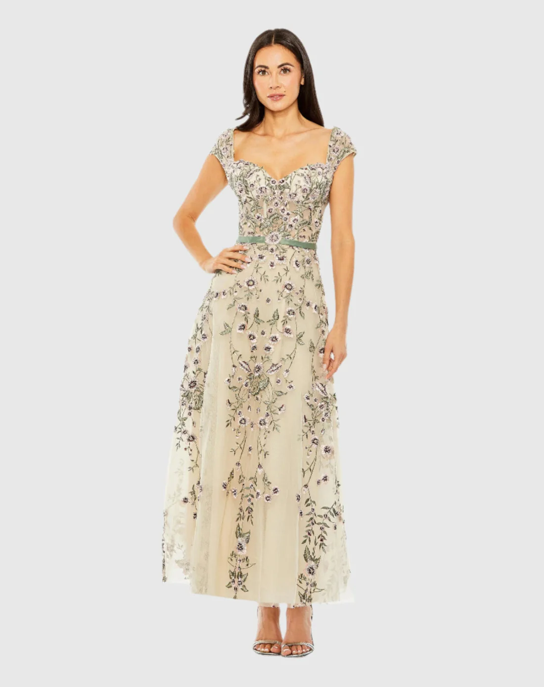 Floral Embroidered Sweetheart Neckline Dress