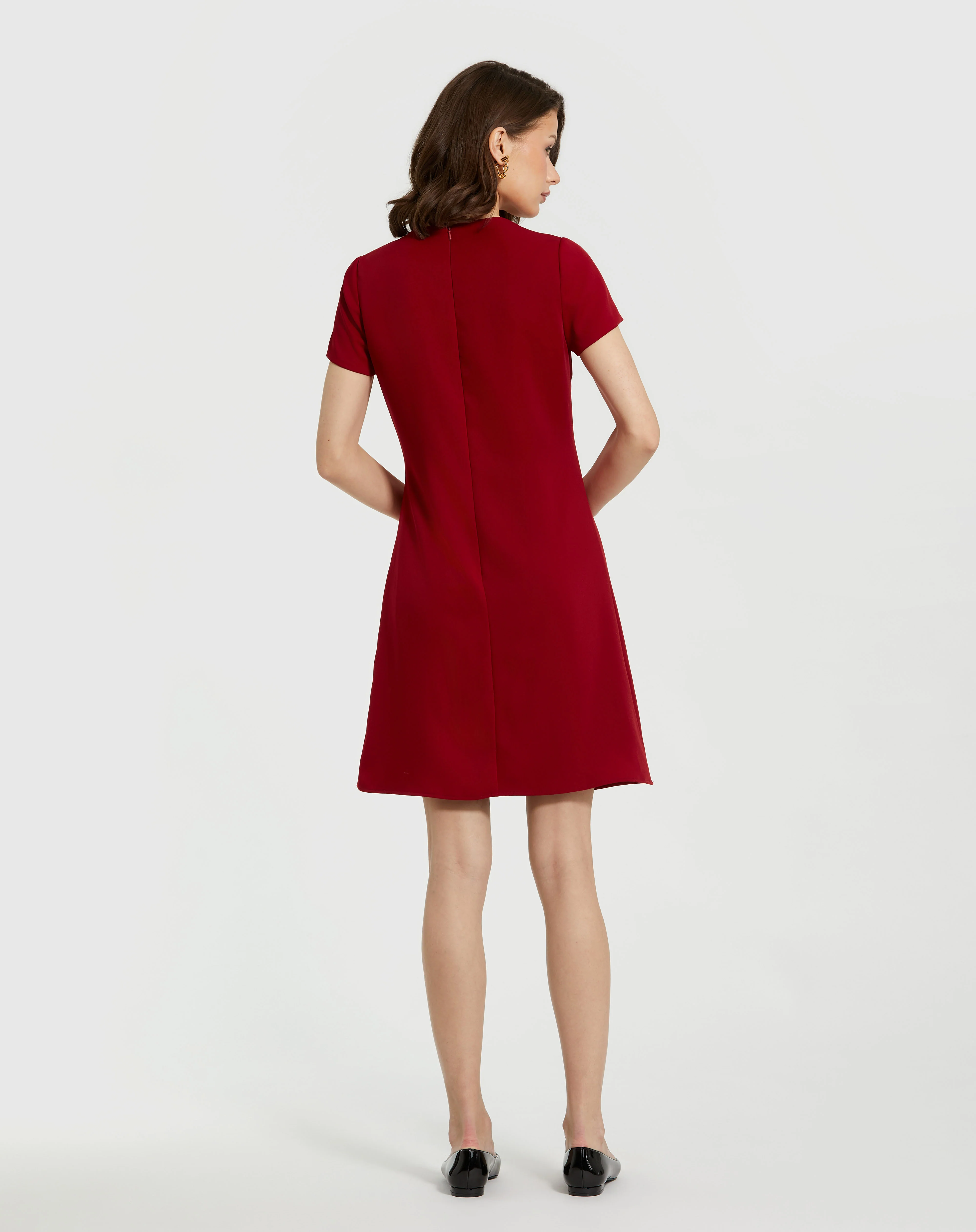Red Crepe Cap Sleeve Mini Dress With 3D Flower Details