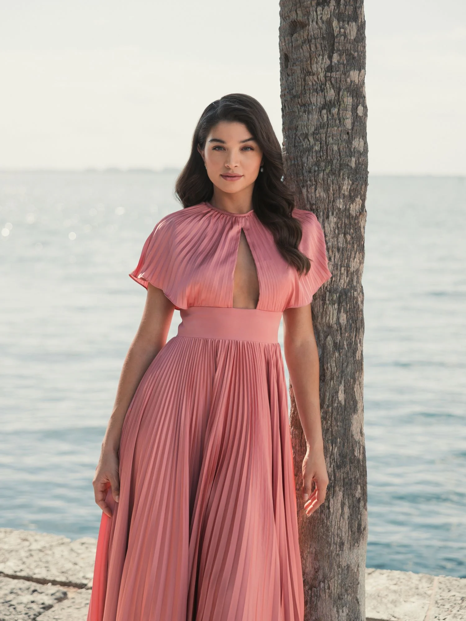 Front Cutout Pleated High Low Dress