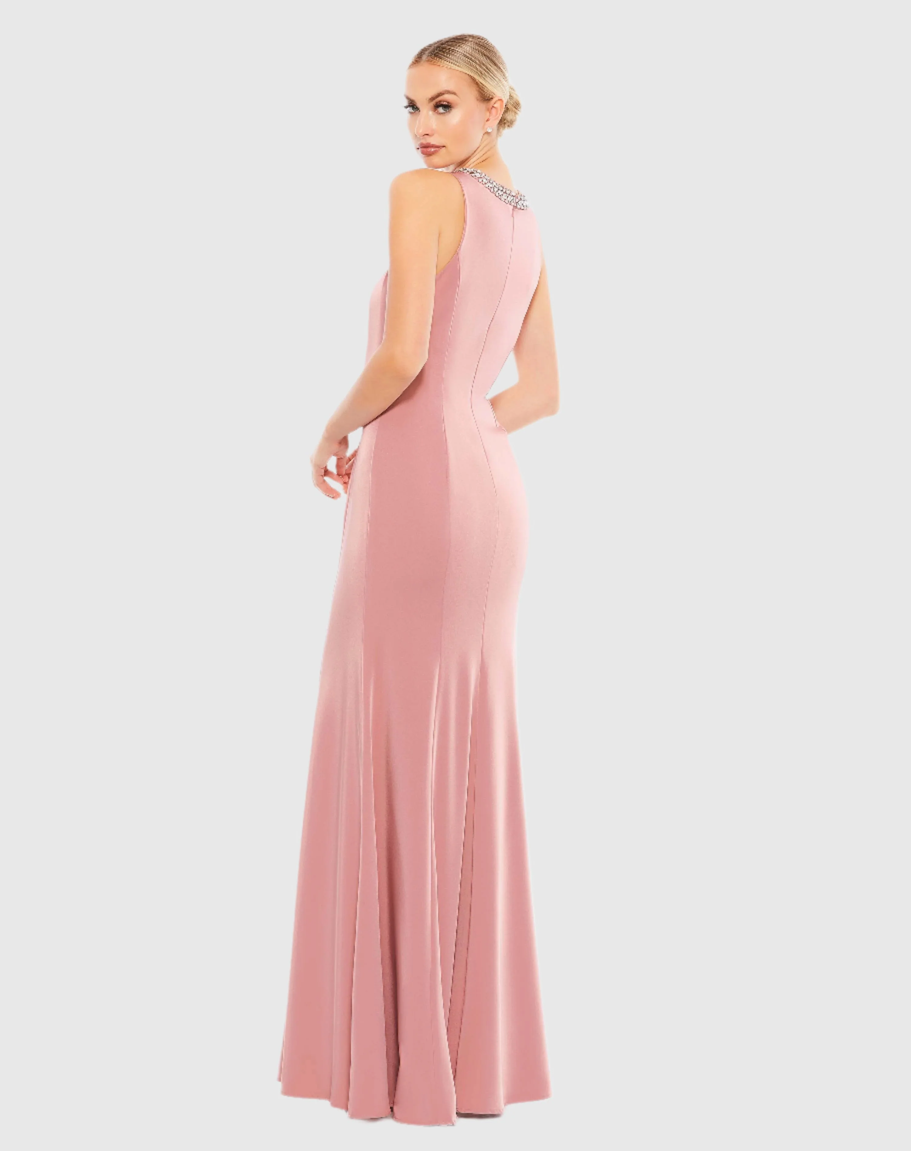 Pink Embellished Neck Trumpet Gown