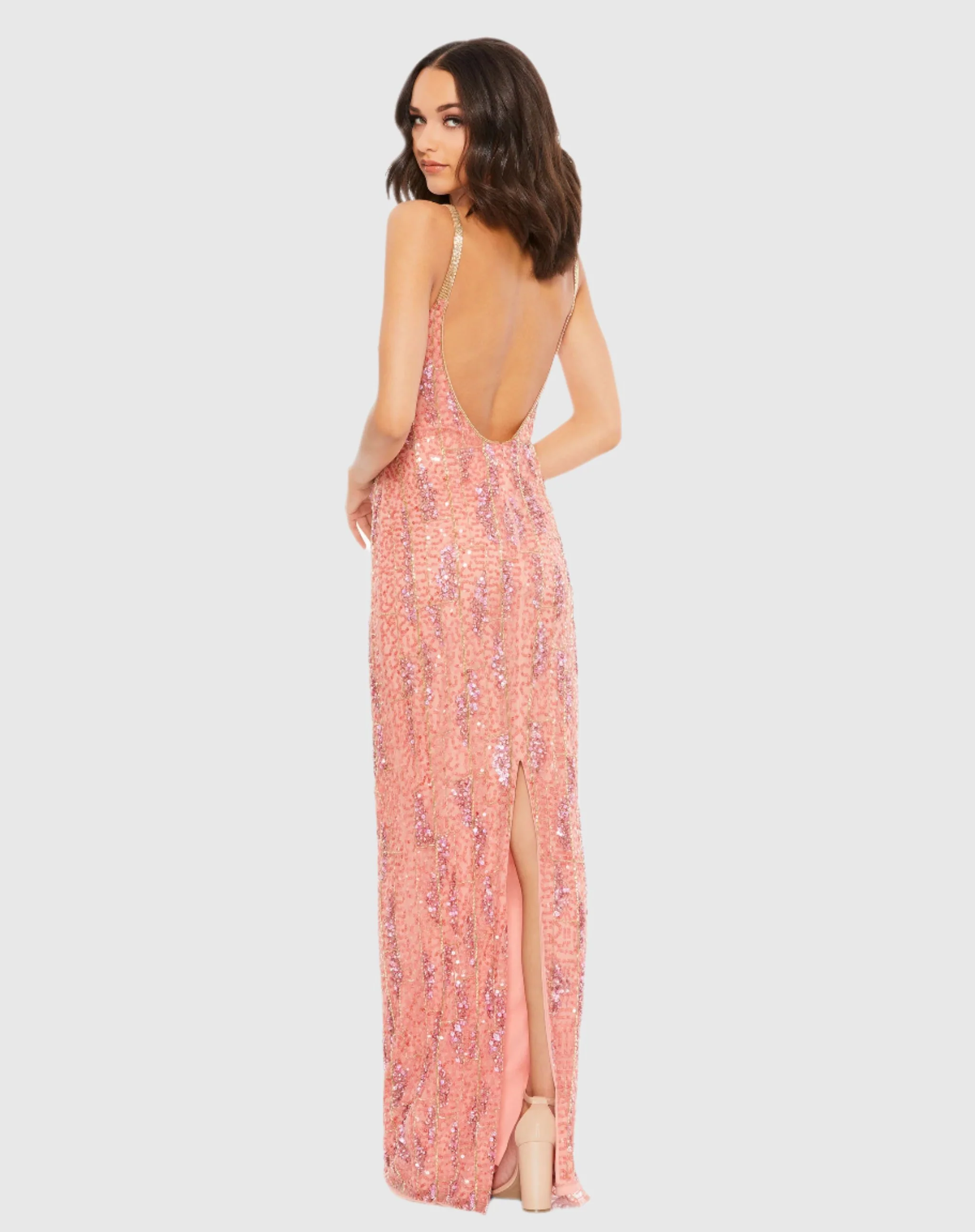 Pink Embellished Scoop Neck Gown