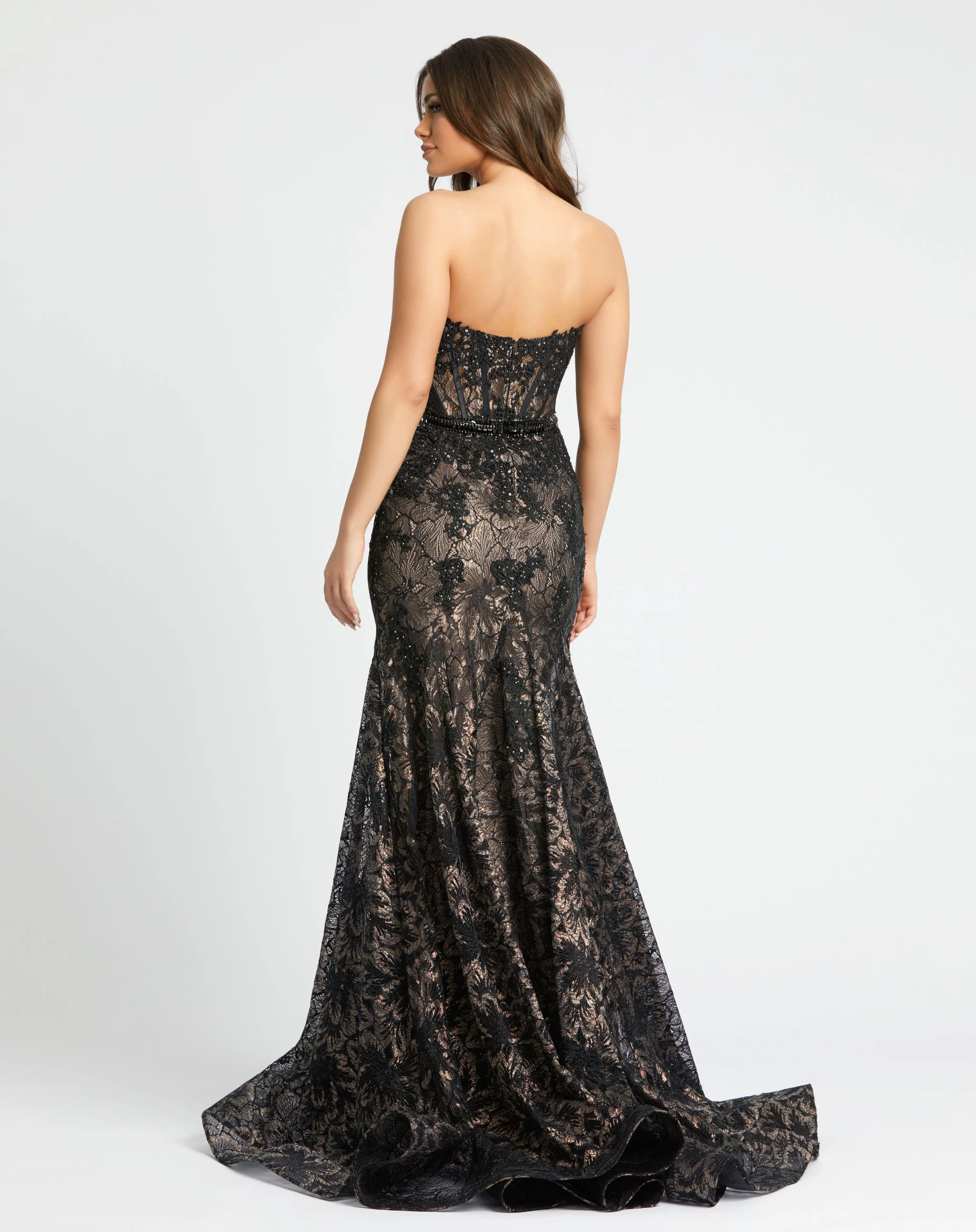 Black Embellished Strapless Sweetheart Trumpet Gown