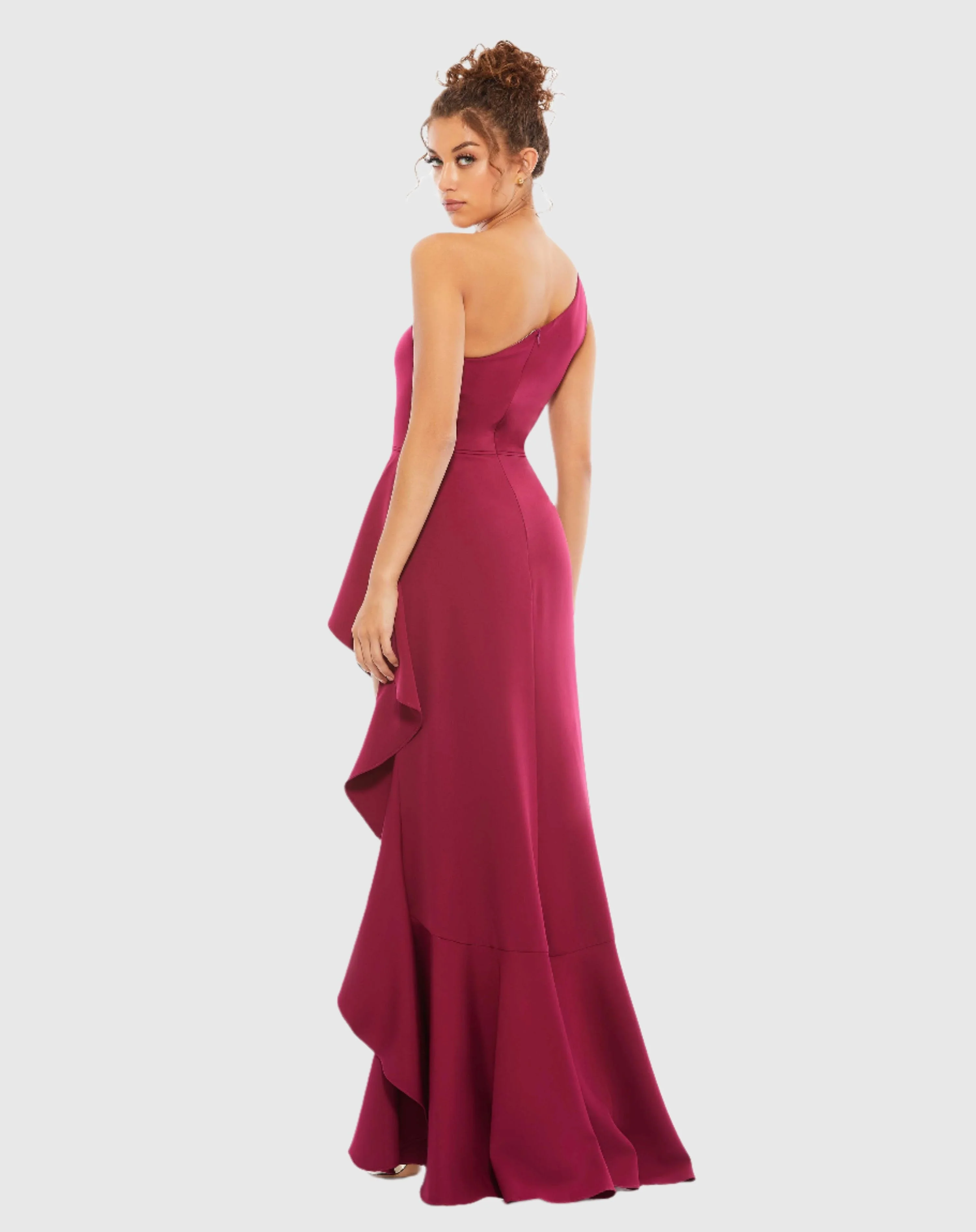 One Shoulder High Slit Ruffle Gown - FINAL SALE