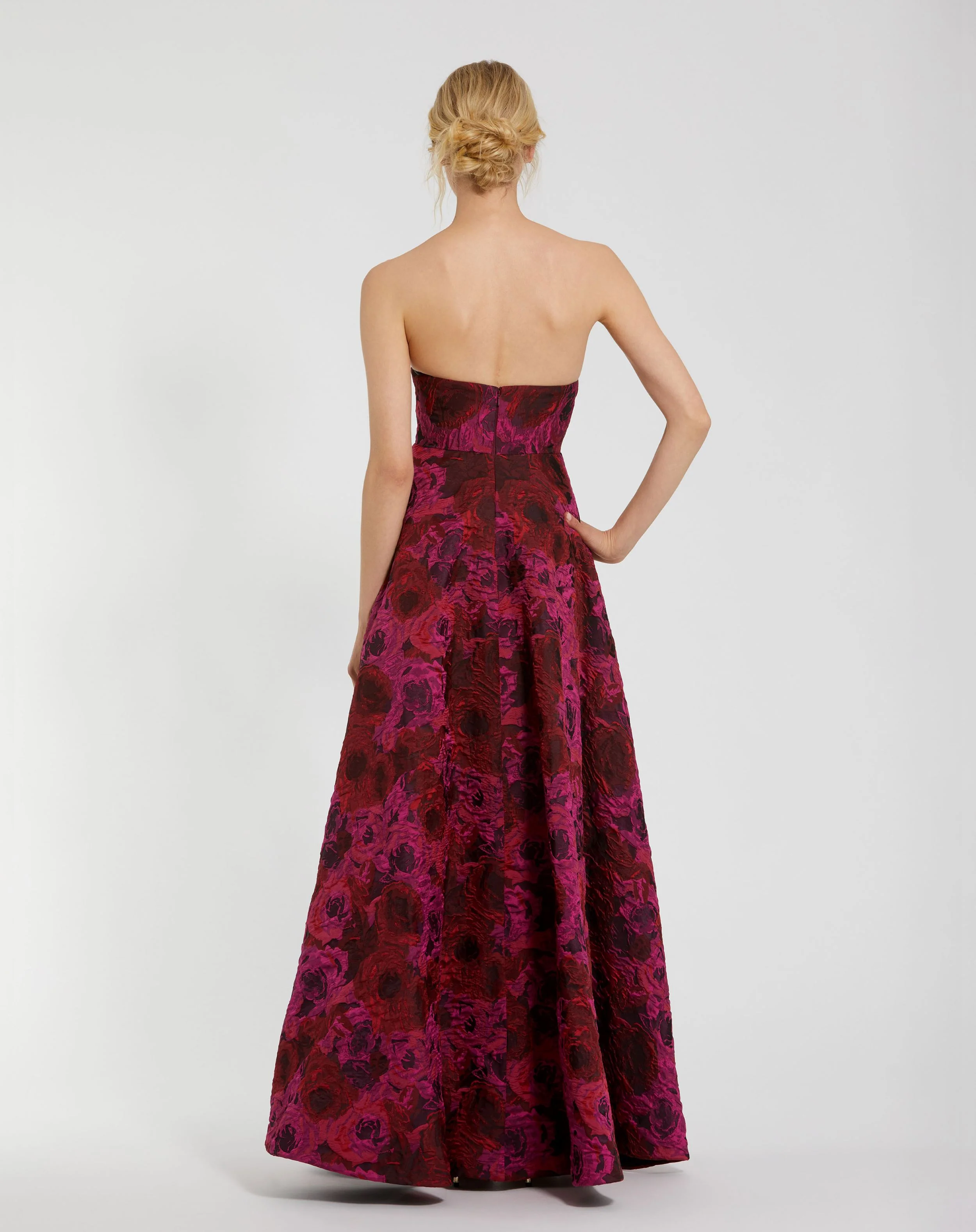 Strapless Brocade High Low A Line Gown