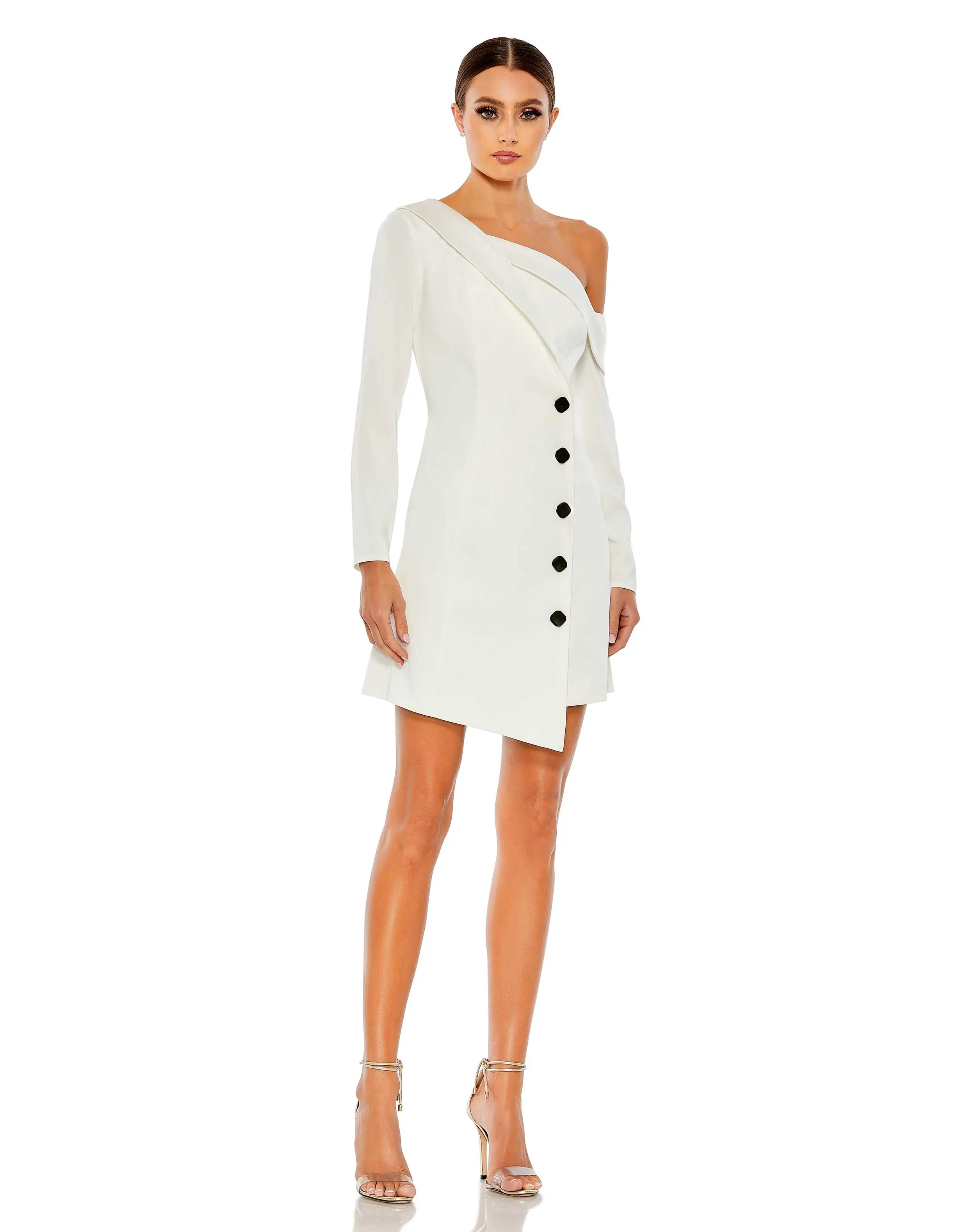 White Drop Shoulder Faux Tuxedo Mini Dress