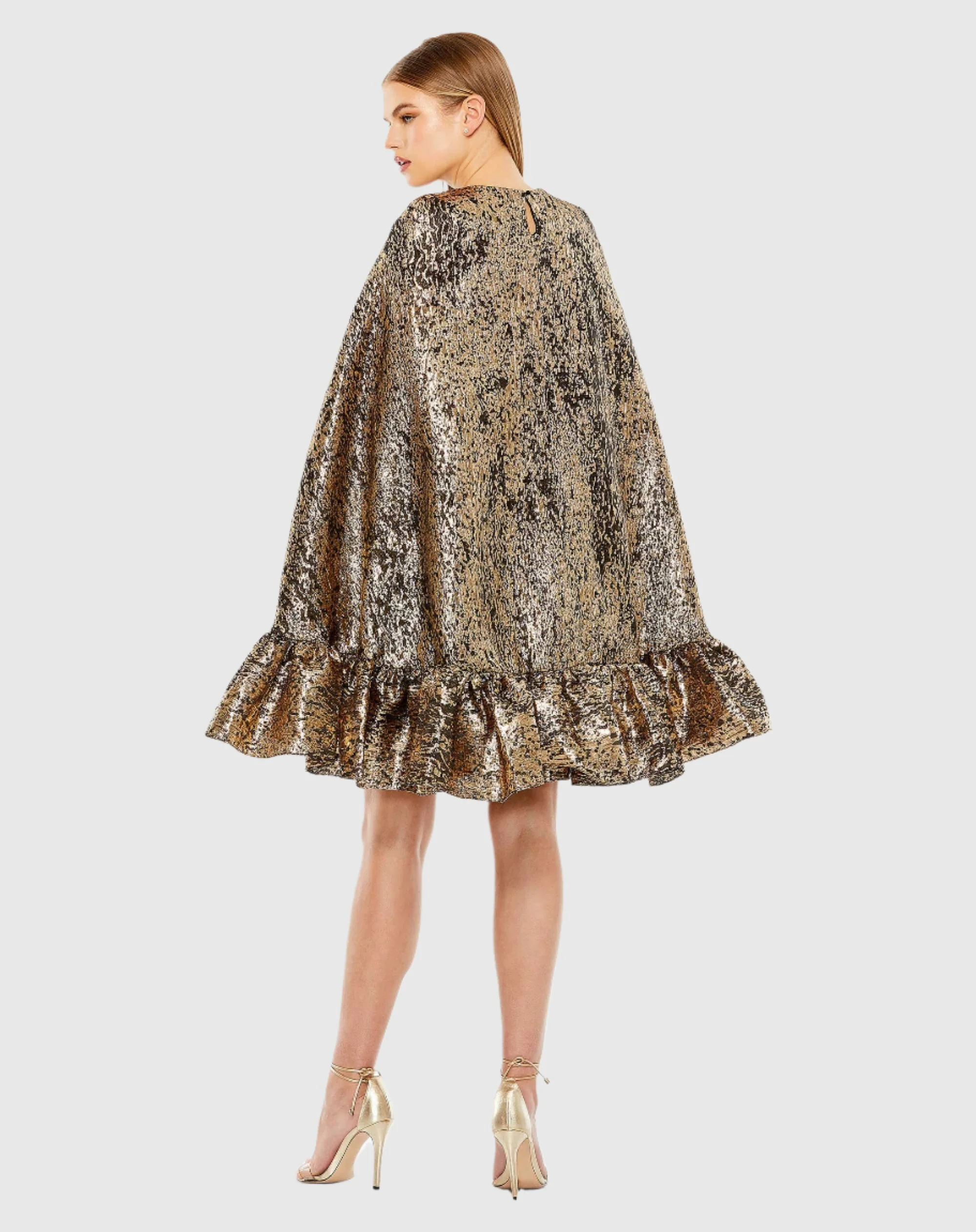 High Neck Cape Sleeve Metallic Trapeze Mini Dress - FINAL SALE
