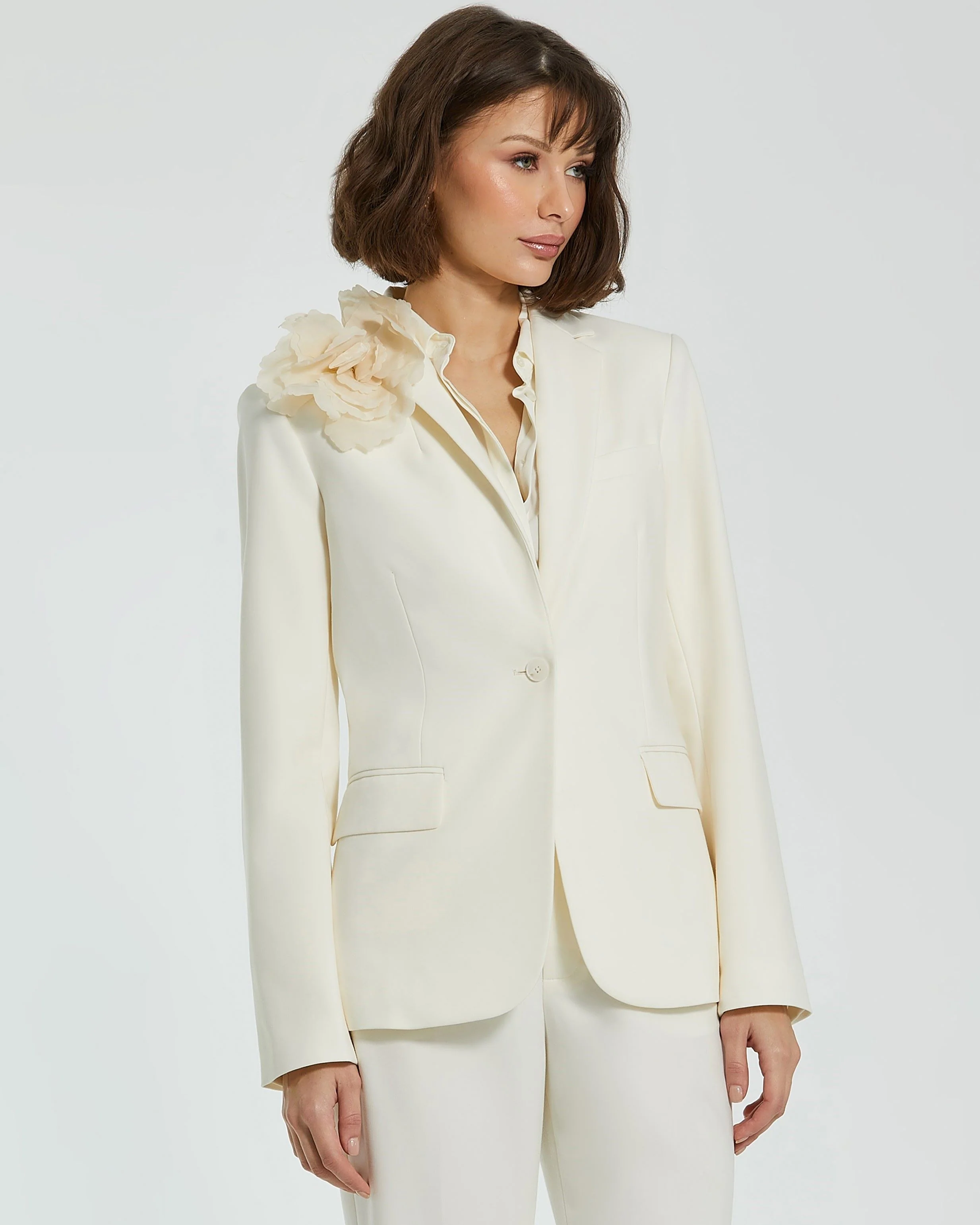 Classic Crepe Blazer Jacket With Flower - FINAL SALE
