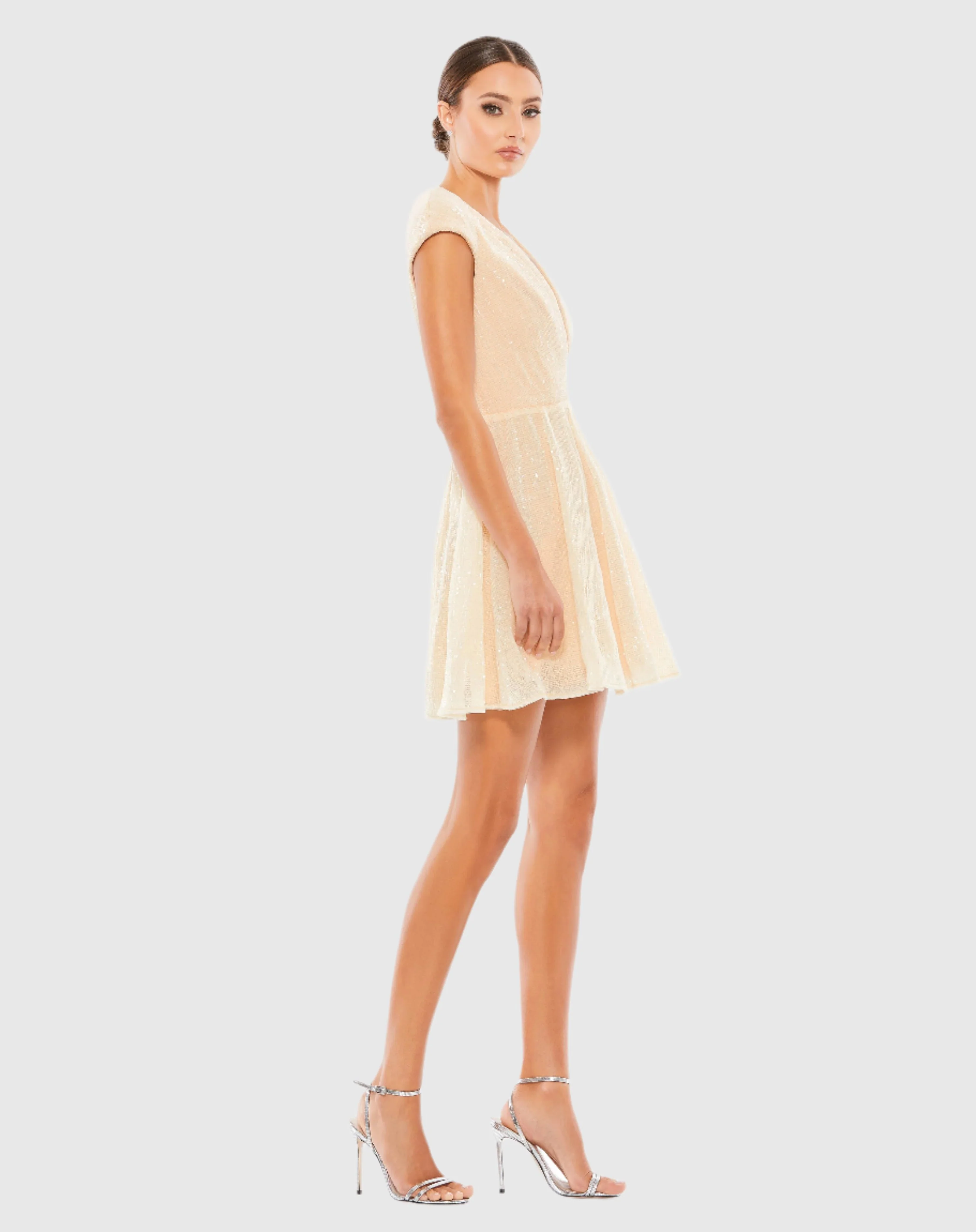 Pink Sequin Cap Sleeve Fit & Flare Mini Dress