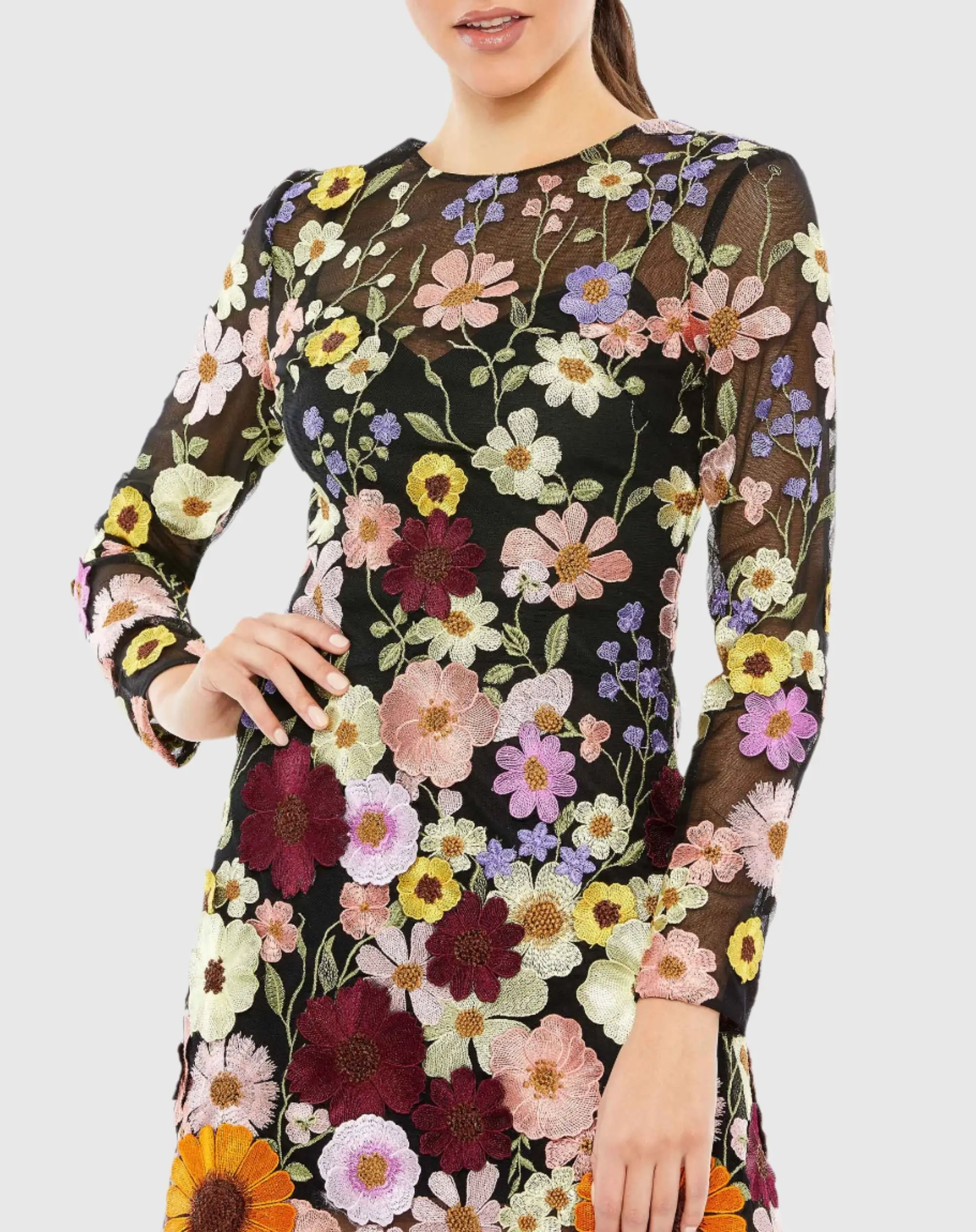 Floral Embroidered Long Sleeve Mini Dress - FINAL SALE