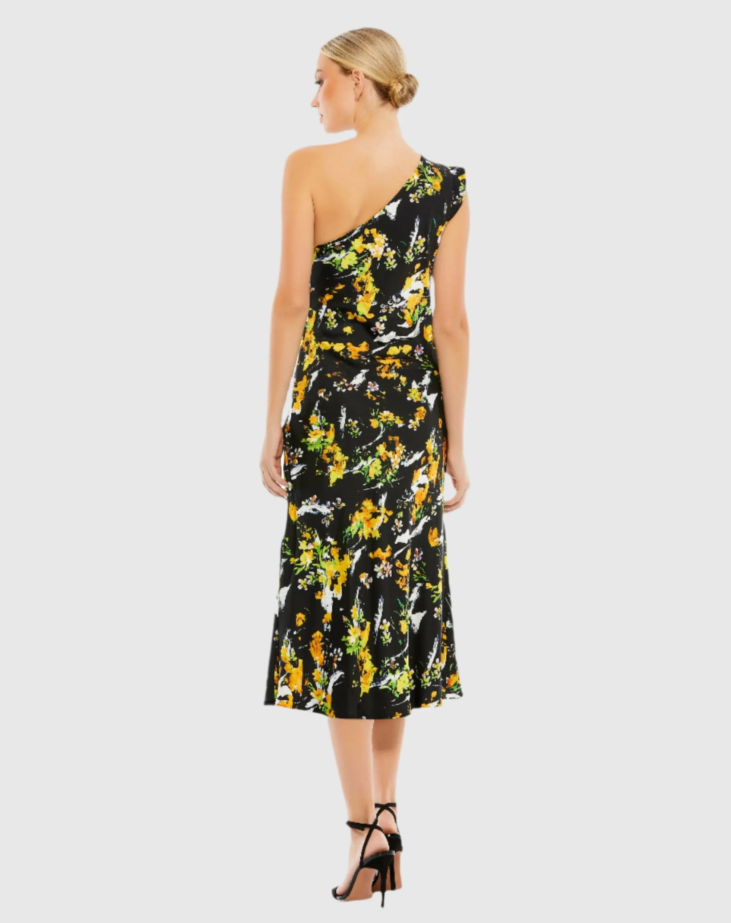 Floral Print Draped One Shoulder Midi Dress - FINAL SALE