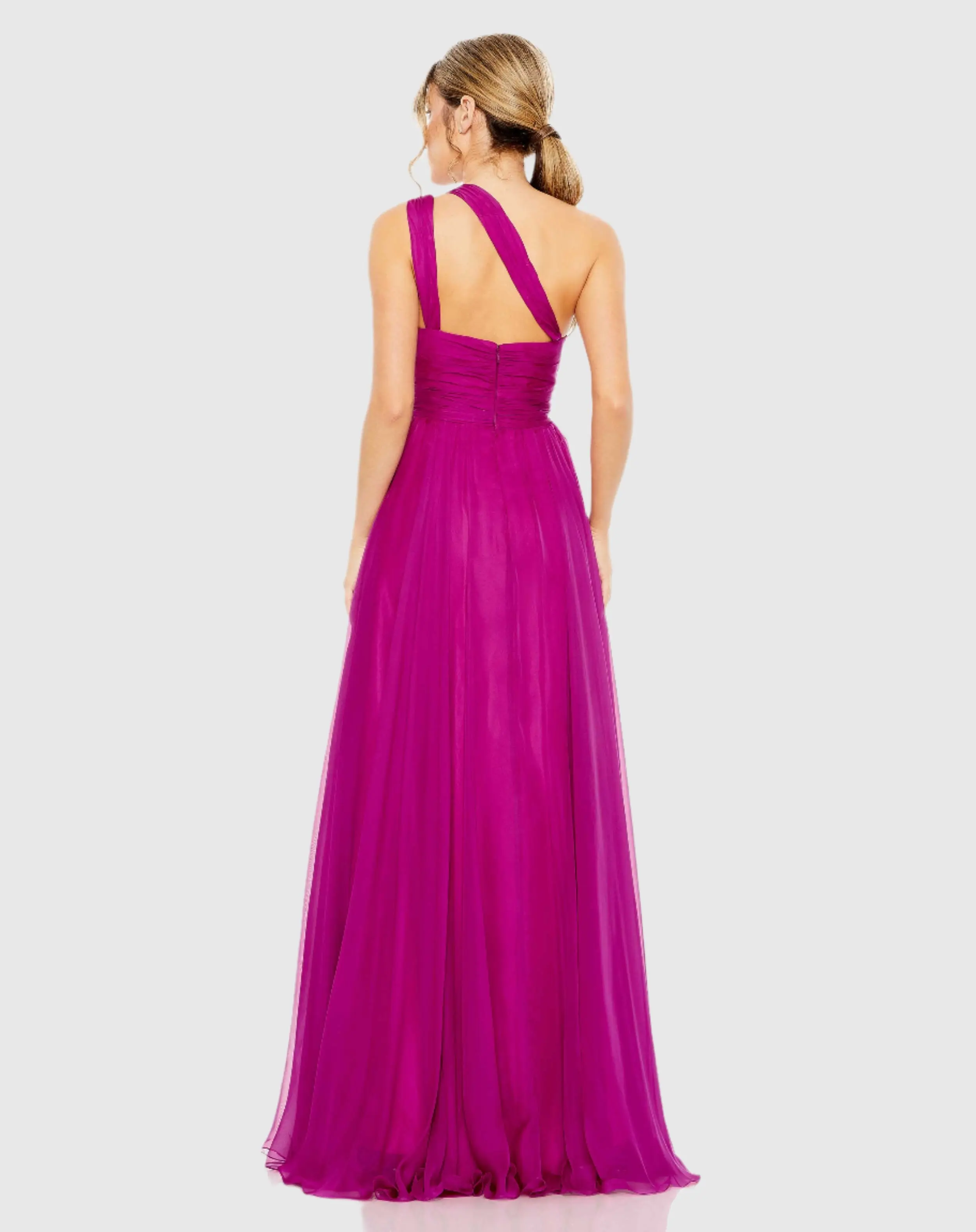 Purple Strappy One Shoulder A Line Gown