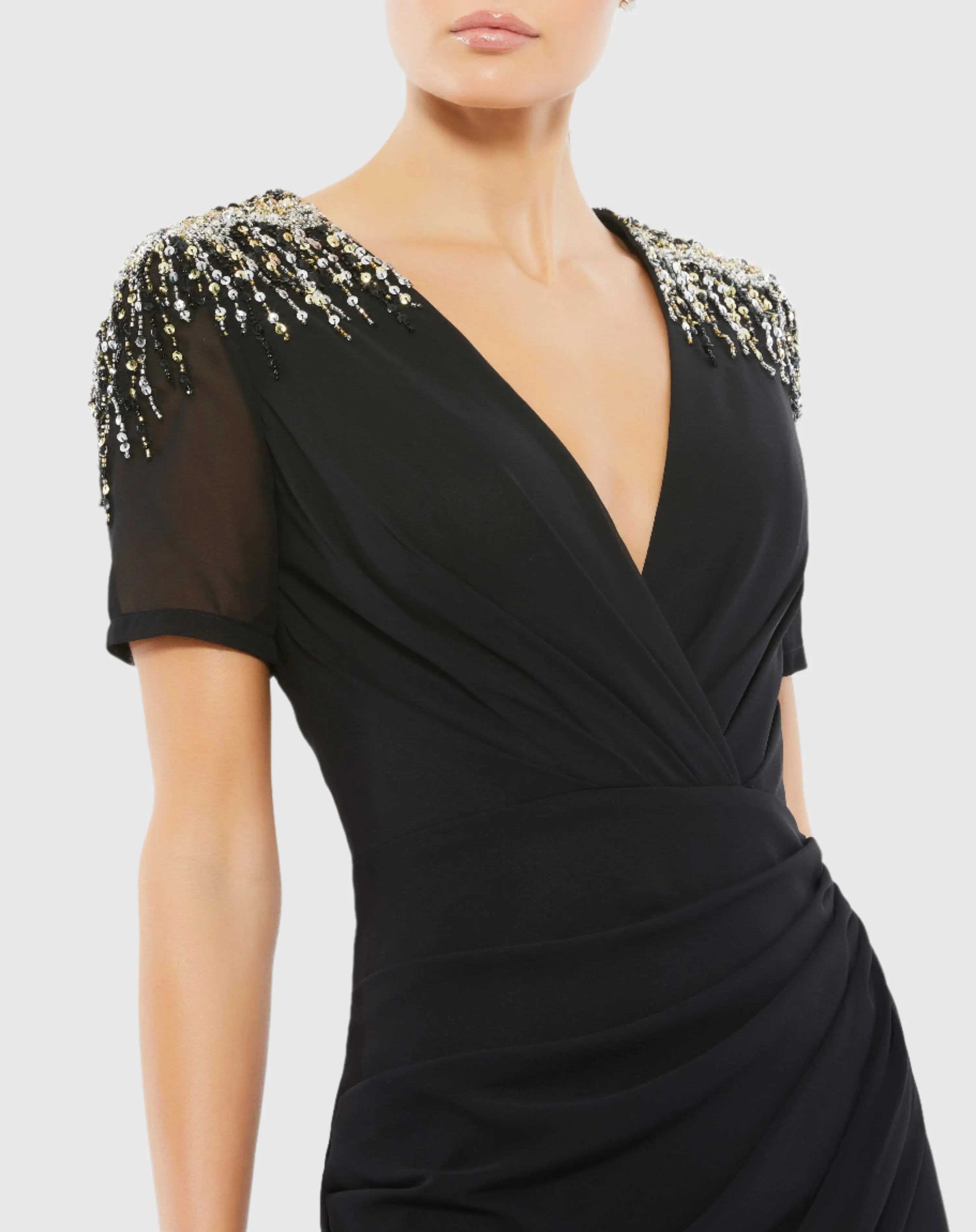Sequined Embellished Shoulder Evening Gown