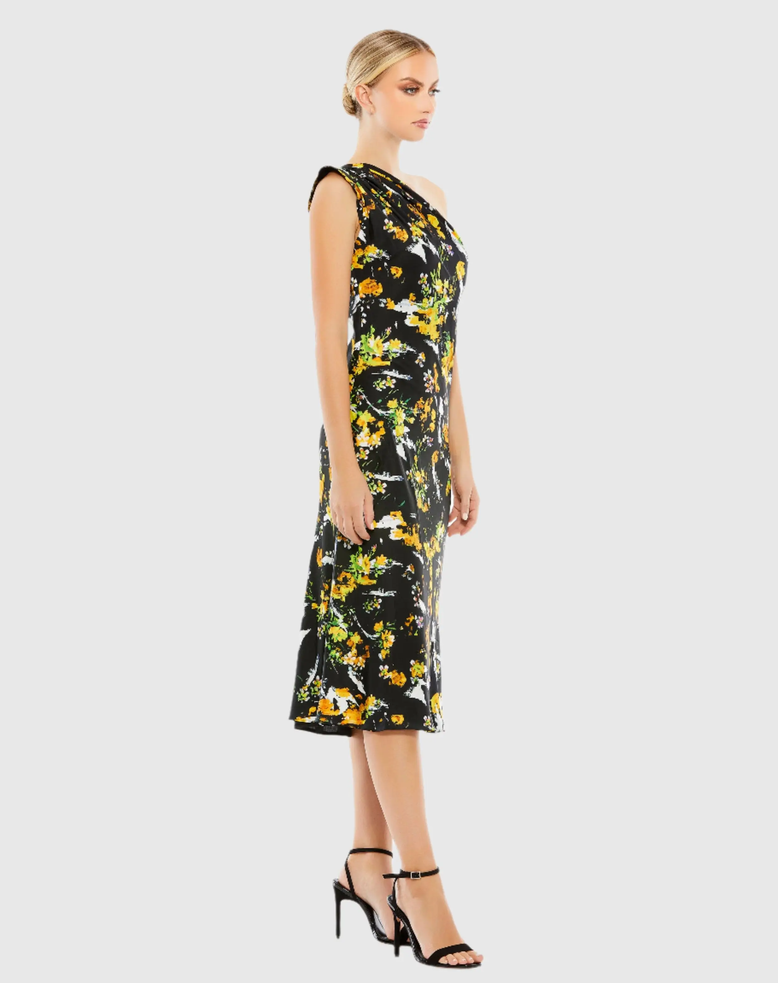 Floral Print Draped One Shoulder Midi Dress - FINAL SALE