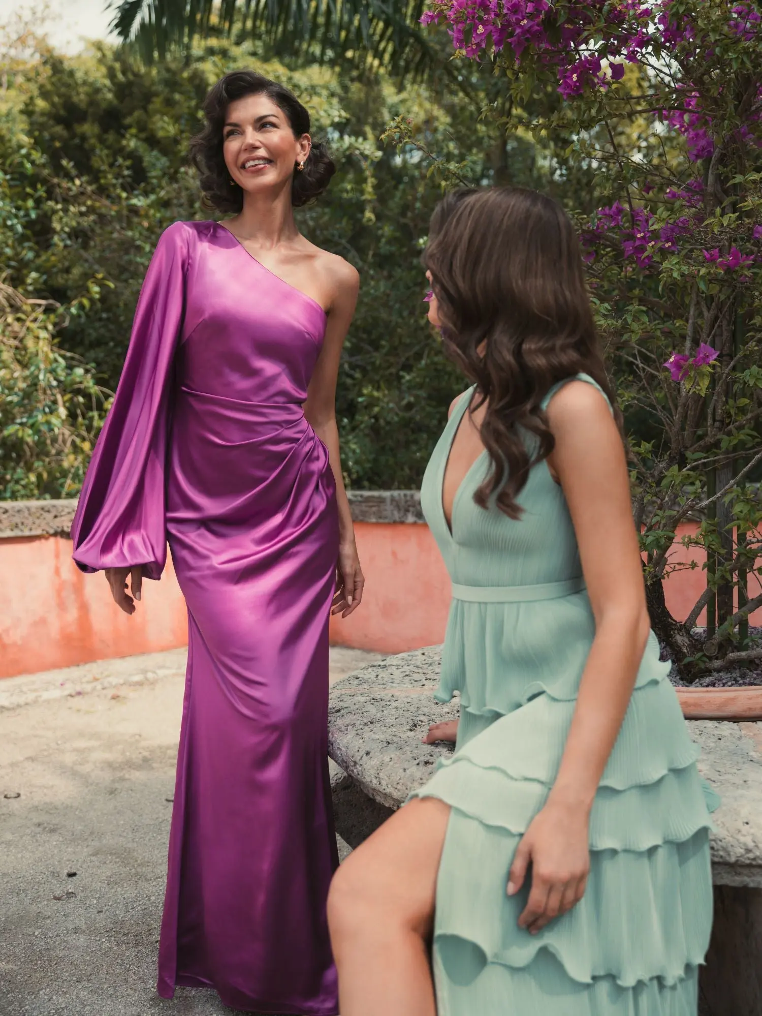 Purple Satin Puff Sleeve Gown