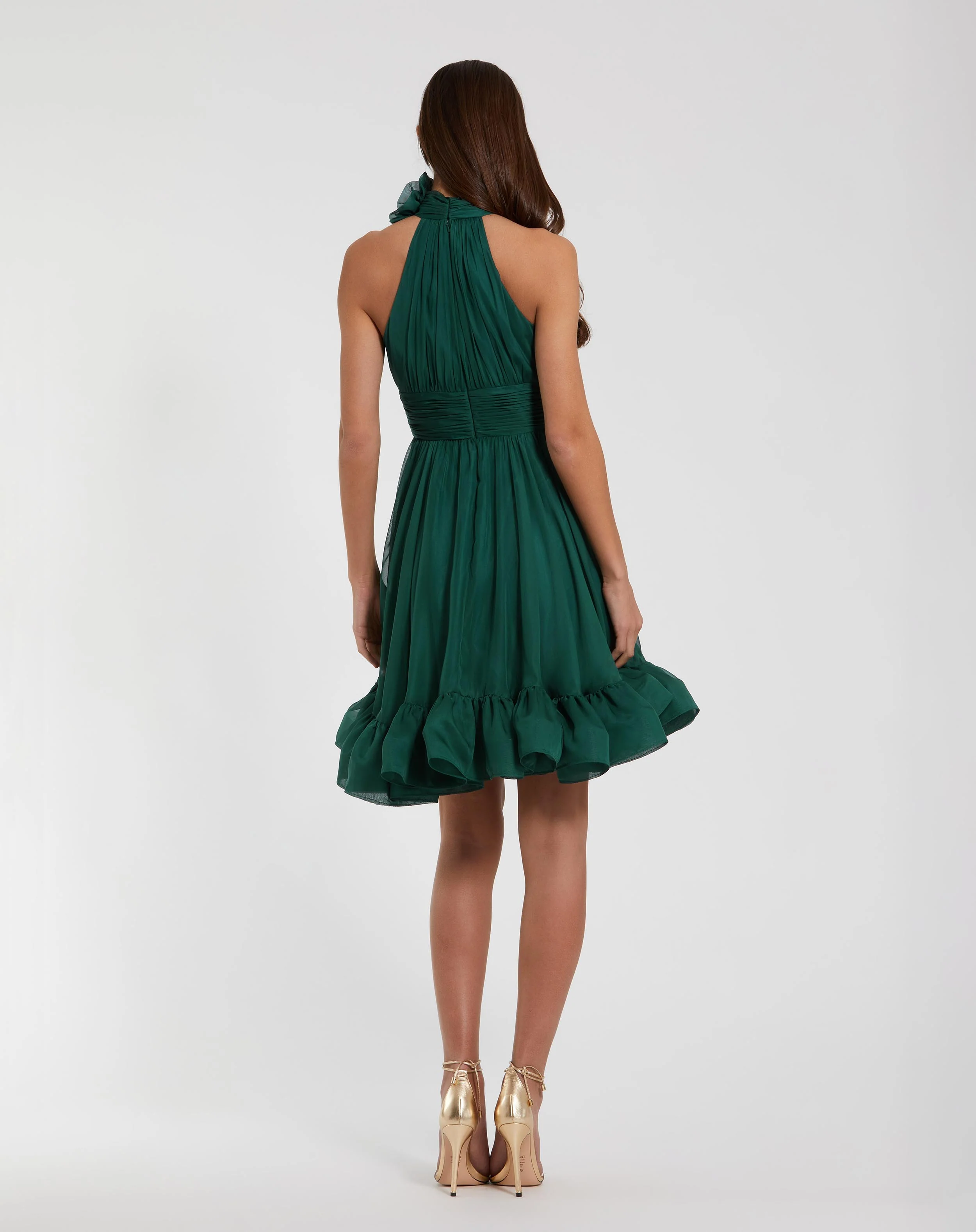 Green Sleeveless Chiffon Mini Dress With 3D Flower
