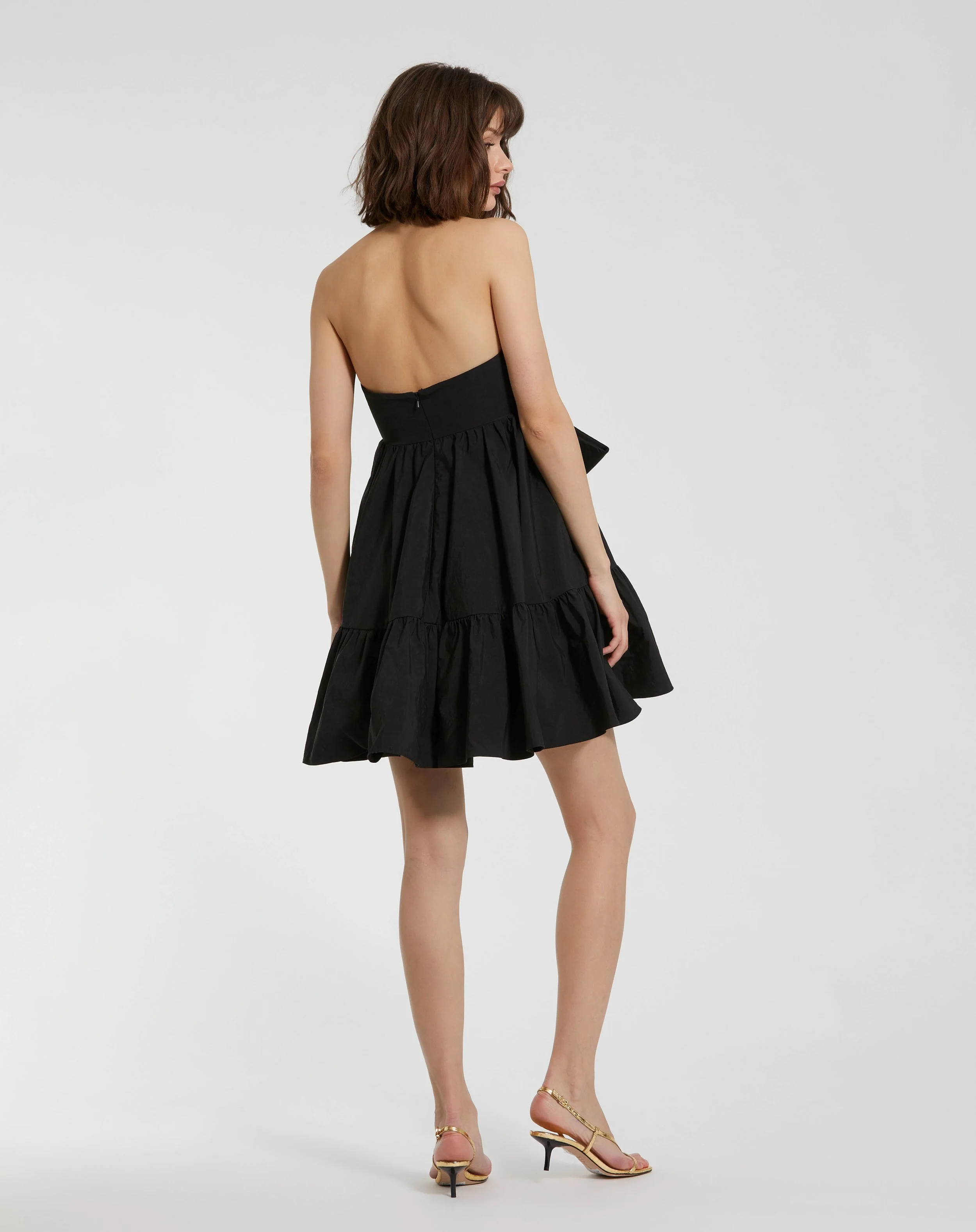Black Faille Strapless Twist Bow Mini Dress