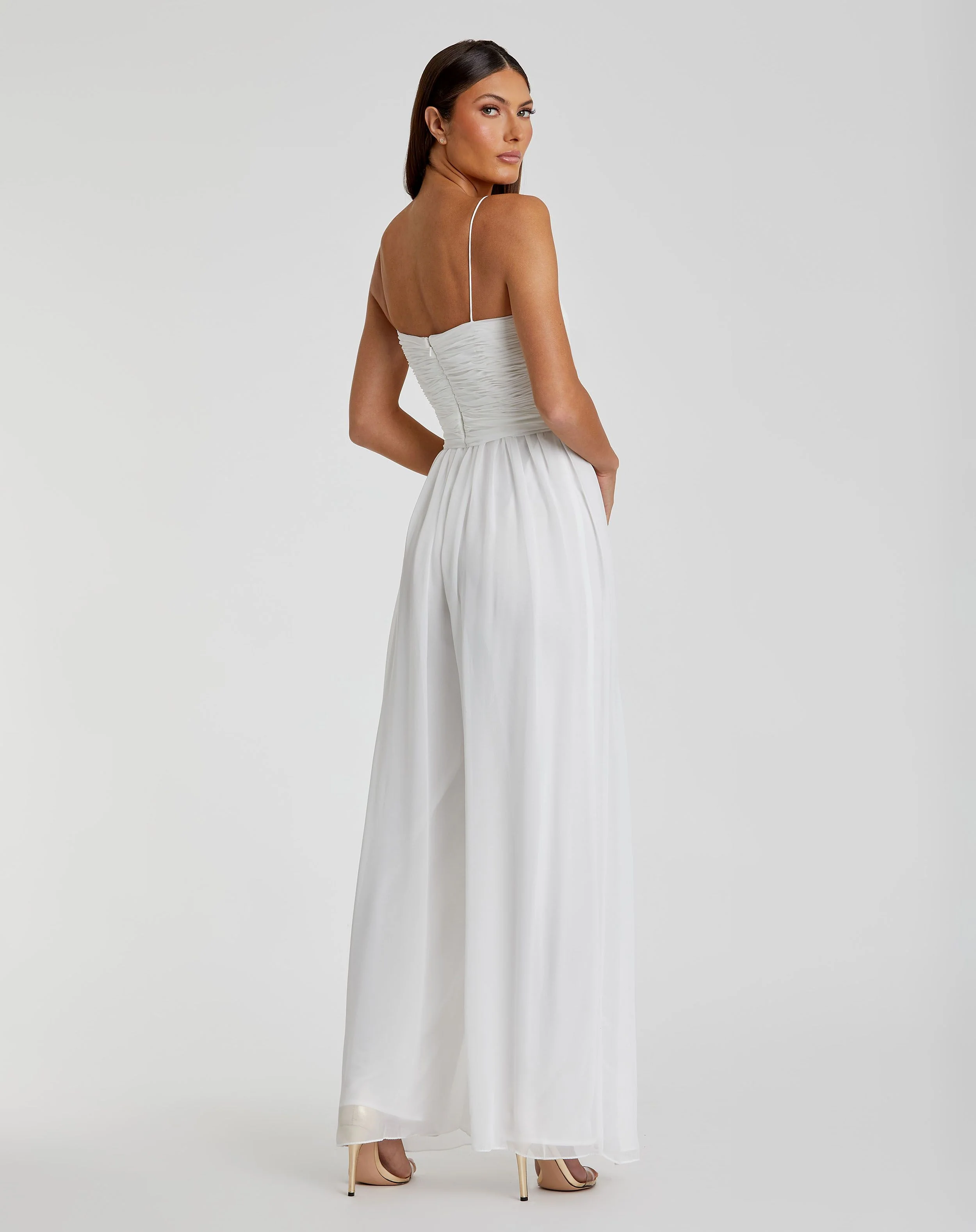 White Flowy Faux Wrap Jumpsuit