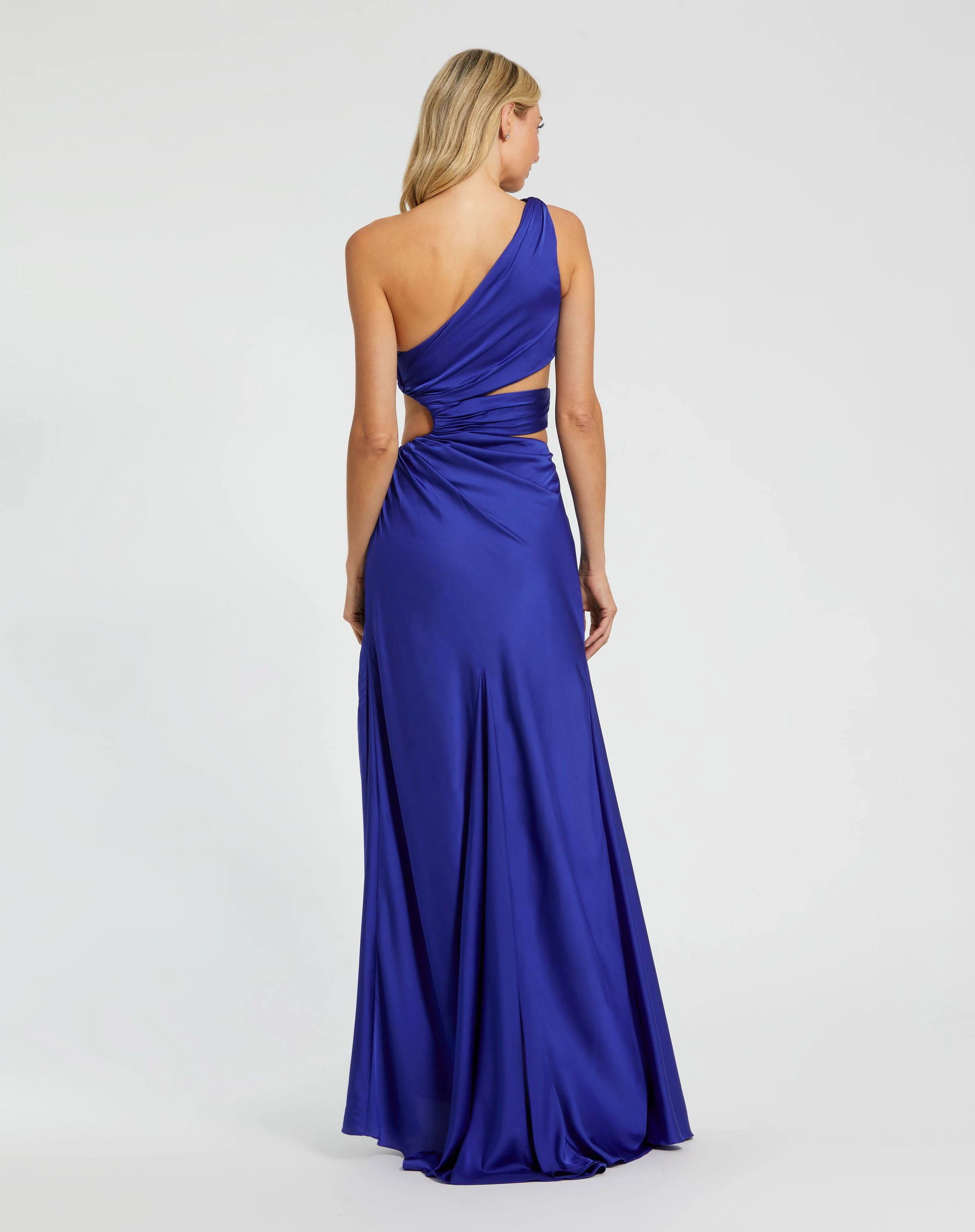 Blue Cut Out One Shoulder Satin Gown