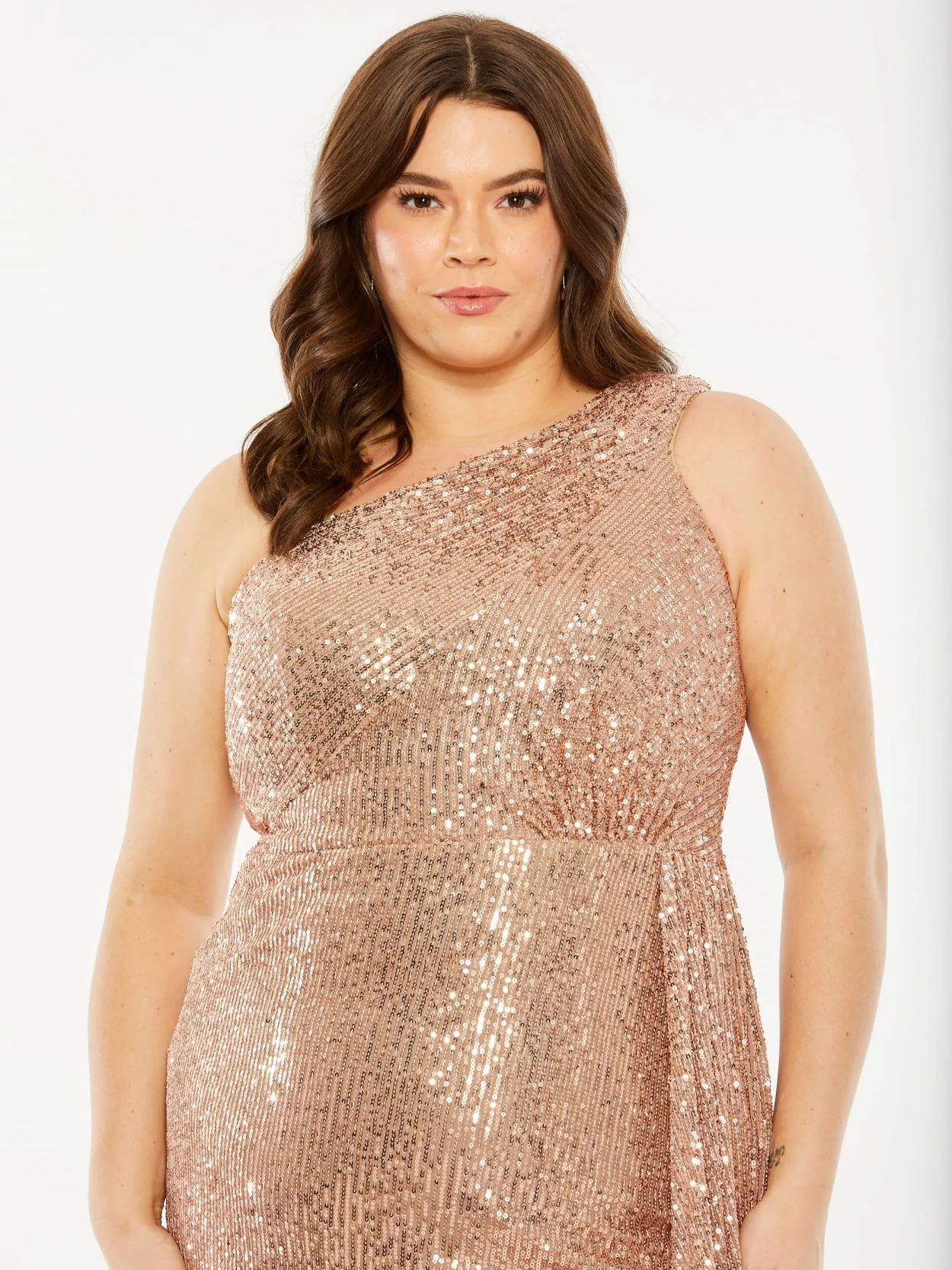 One Shoulder Slit Fully Sequined Gown | Sample | Sz. 12W