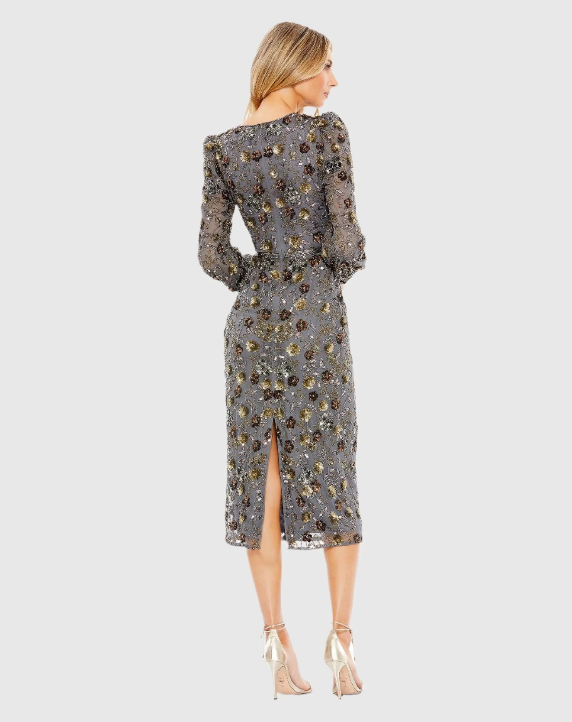 Long Sleeve V Neck Midi Dress